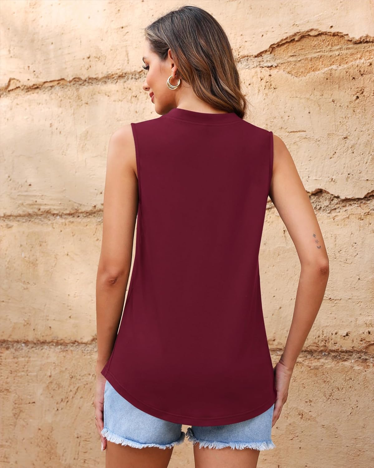 AUSELILY Womens 2026 Summer Tank Tops Causal Ladies V Neck Sleeveless Loose Pleated Shirts Blouse - Image 3