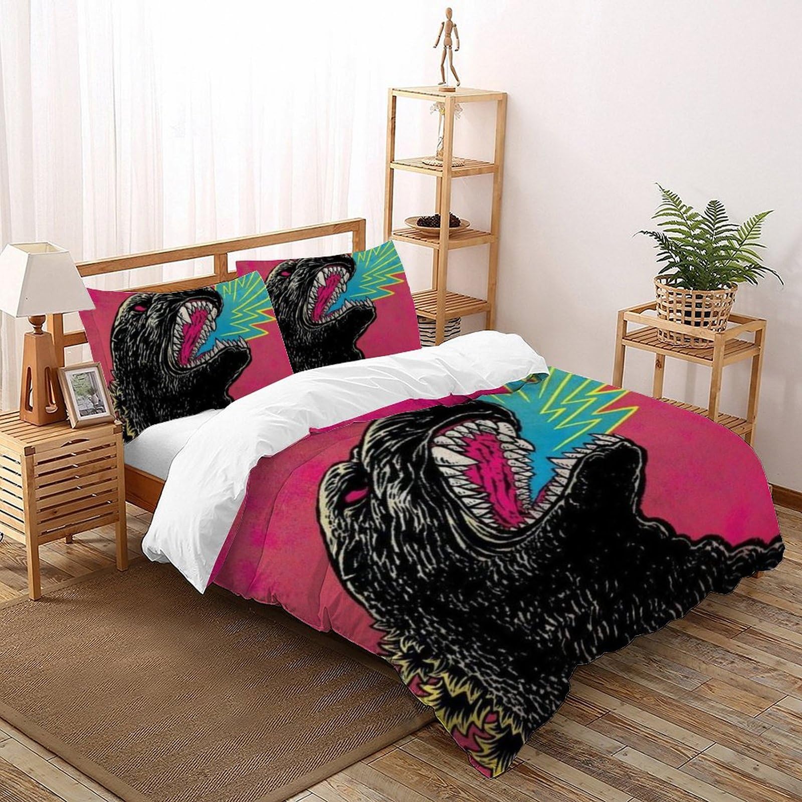 Housse de couette dinosaures double microfibre animaux pour lit 200x200