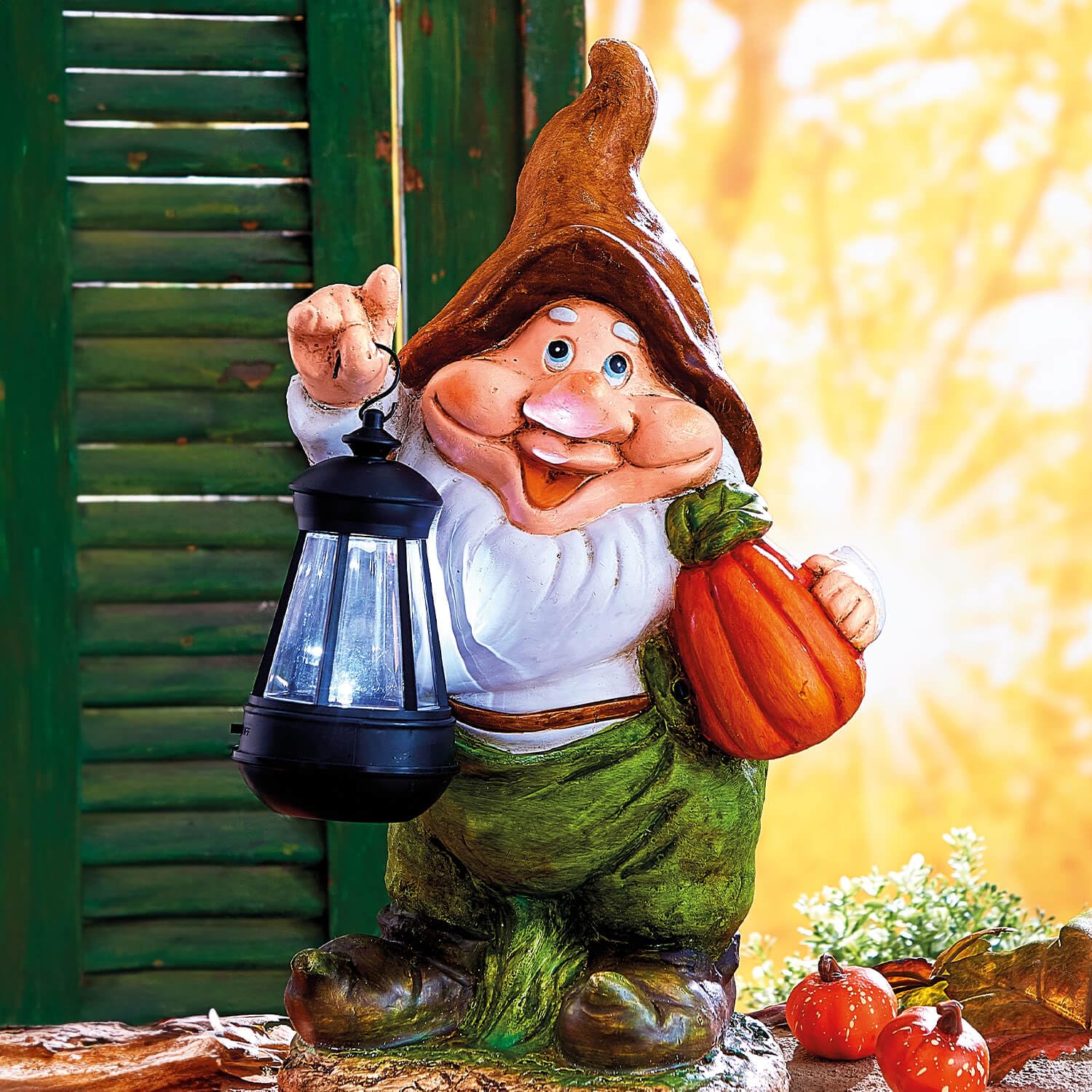 Coopers Of Stortford Bronze Autumn Gnome With Solar Lantern