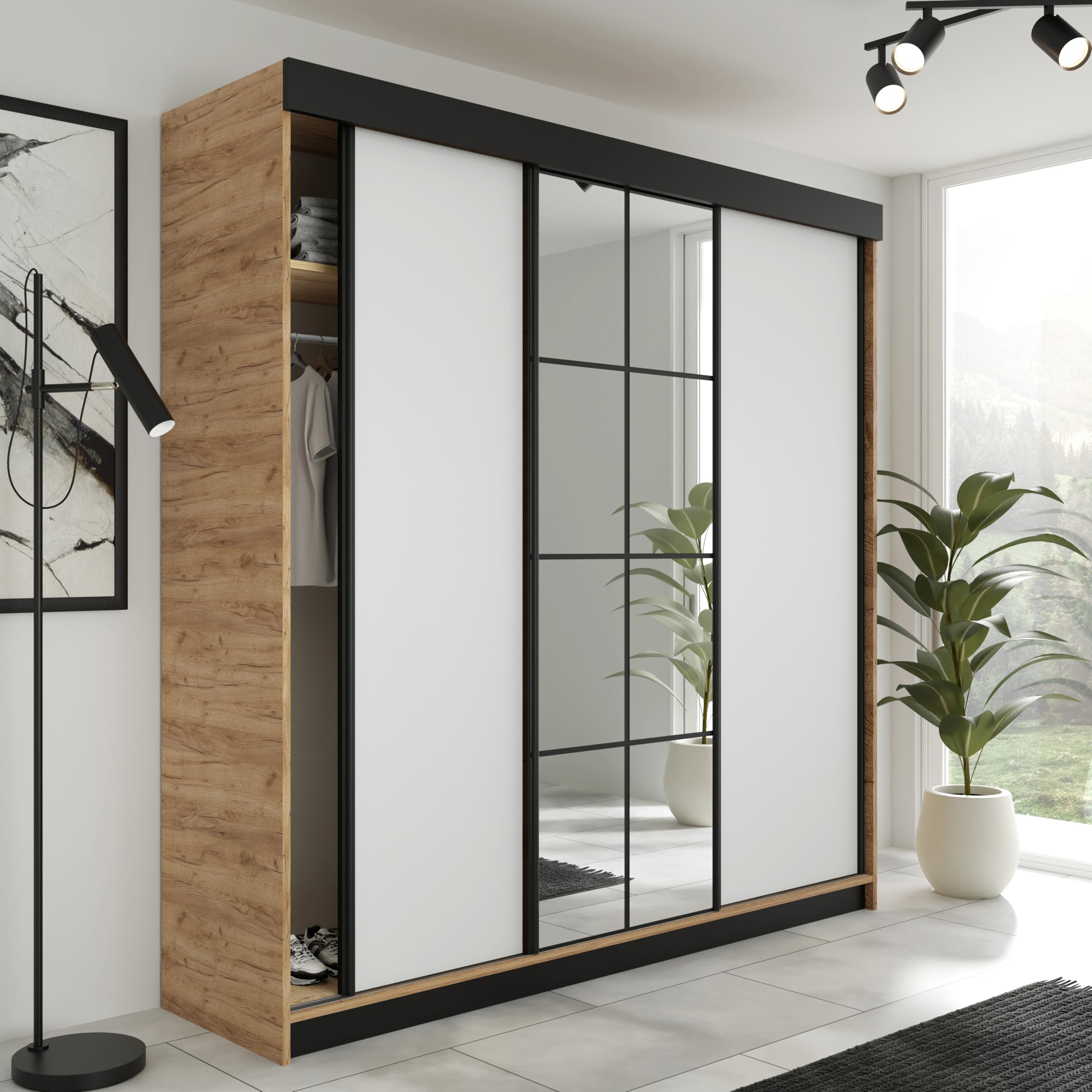 KIER FURNITURE Armoire Dressing LAMARO Chêne Craft doré/Blanc 200x205x59 cm