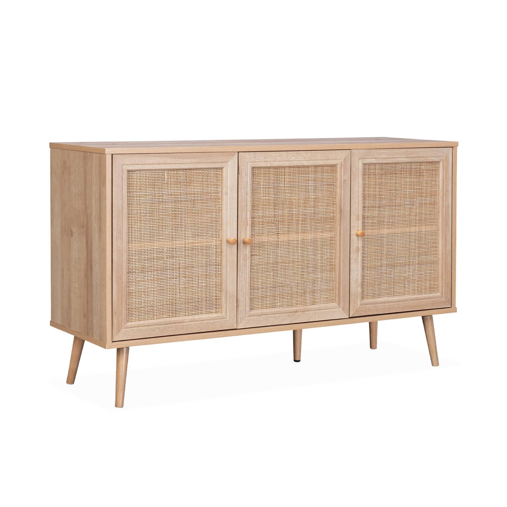 sweeek-​Aparador 3 Puertas de caña, 120cm Natural - 120x39x70 cm