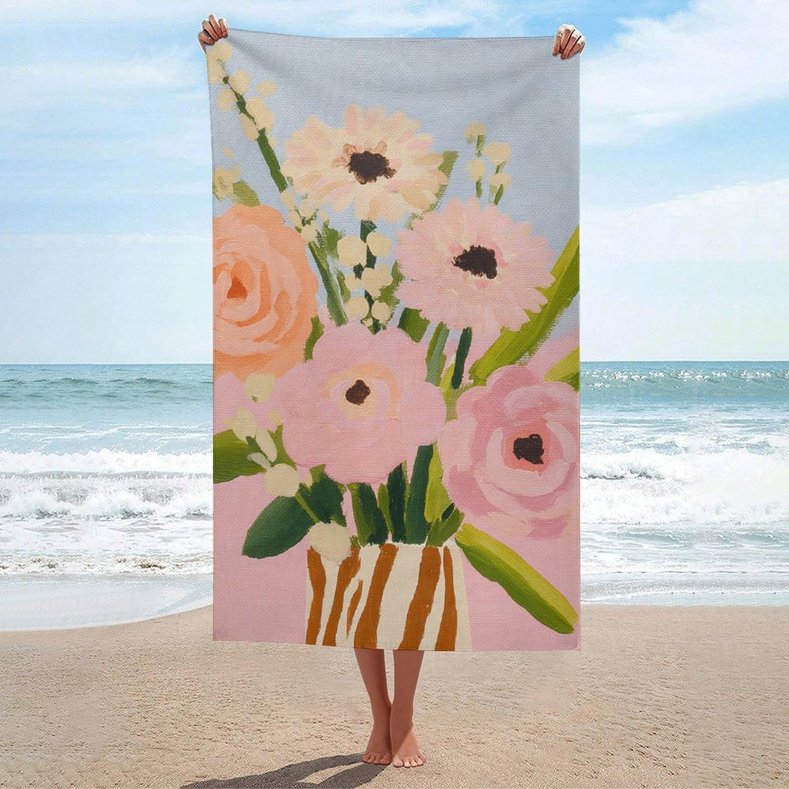asbwuo Watercolor Flowers Set Beach Towel