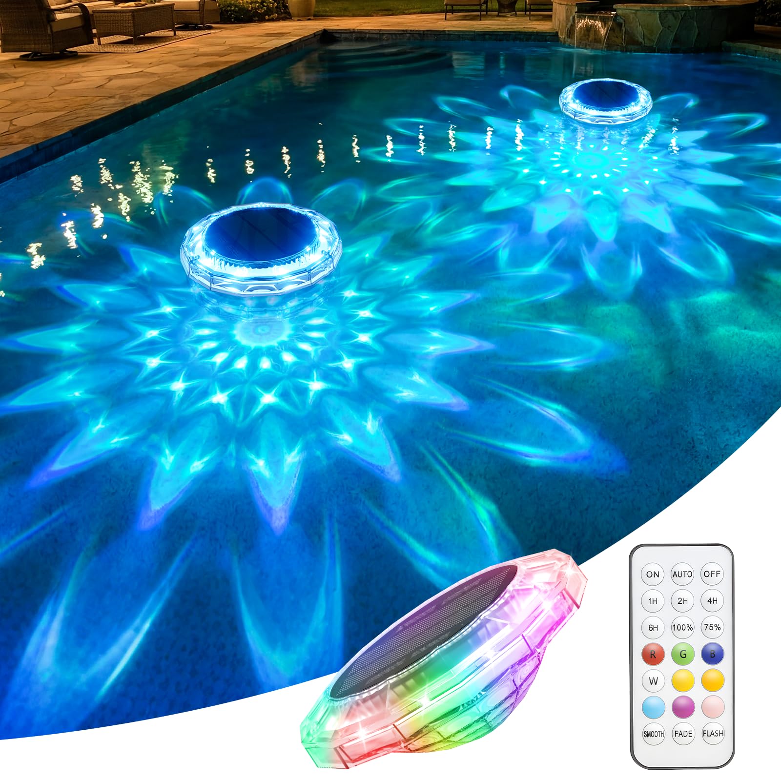 Photo 1 of APONUO Solar Pool Lights, IP68 Floating Pool Lights, 3 Pack