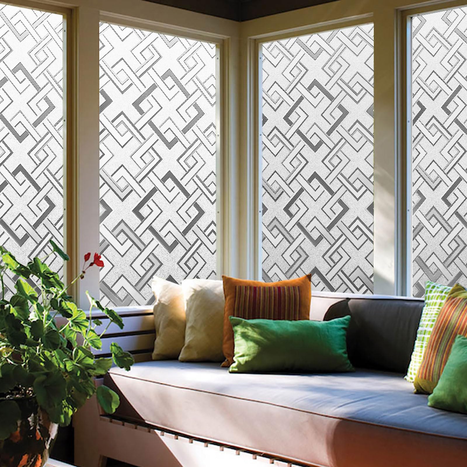 Fensterfolie, statische Vinyl, 3D-Sichtschutzfolie, dekorative Glasabdeckung, nicht klebend, UV-blockierend, abnehmbar, quadratisch, für Büro, Schlafzimmer, Wohnzimmer (90 x 200 cm)