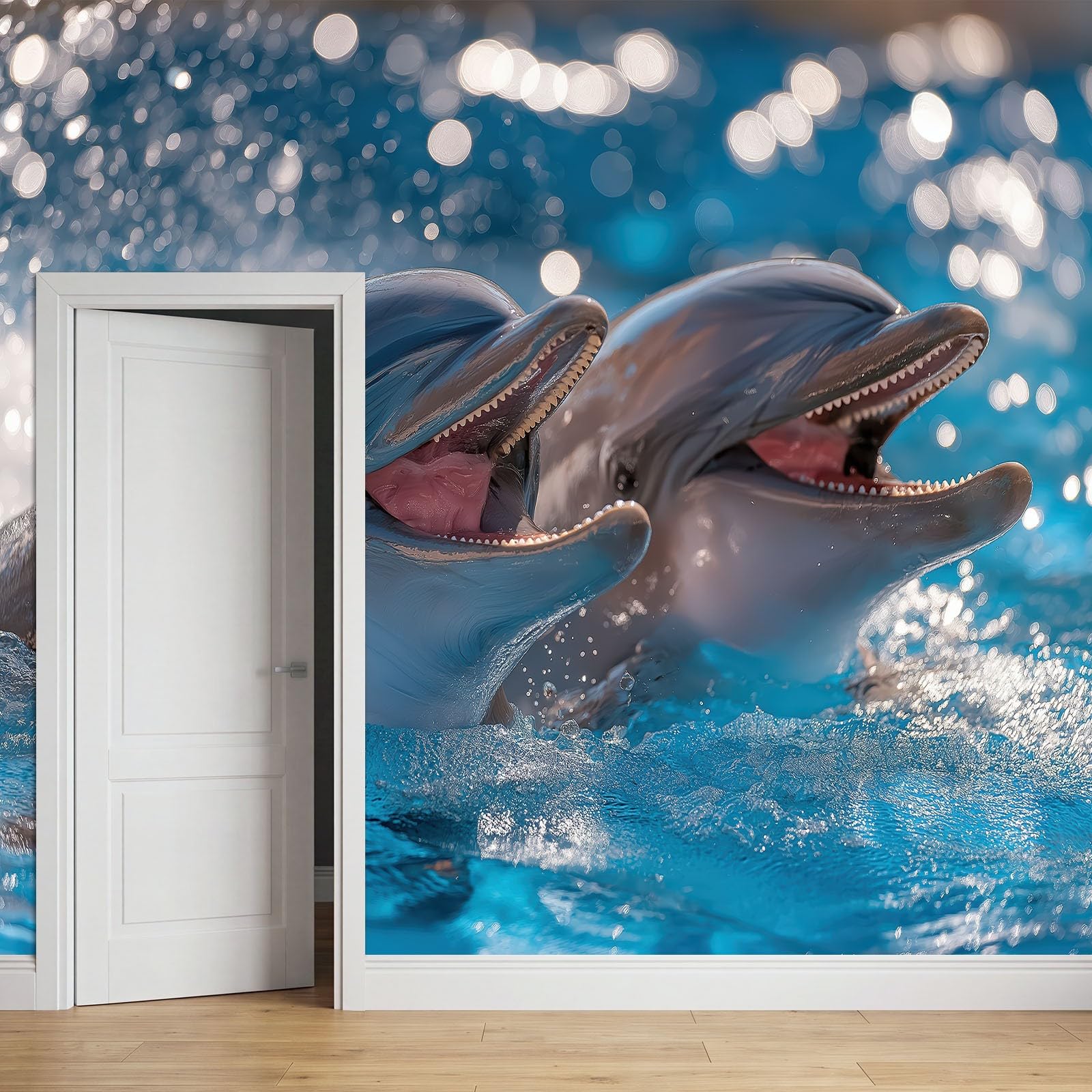 Fototapete Schlafzimmer Wohnzimmer 400x280 cm Meerestier Delfin, Wandtapete Vlies Tapete UV-Beständig Geruchsfrei Vliestapete Panorama Wandbild Wandposter