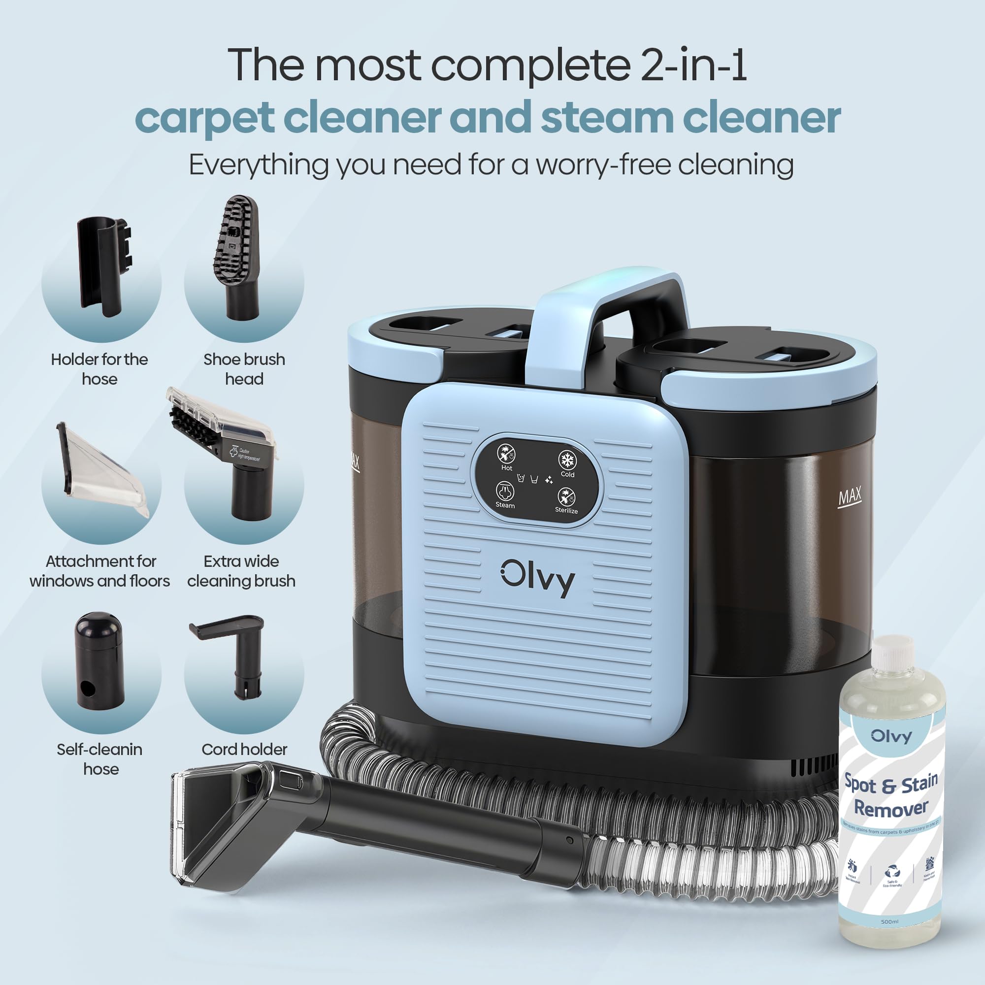 Olvy Pralka Do Dywanów PRO Z Parą 1650W – Nasssauger, 100C Steam Cleaner, Tapicerka Sofa Materac – Plamy