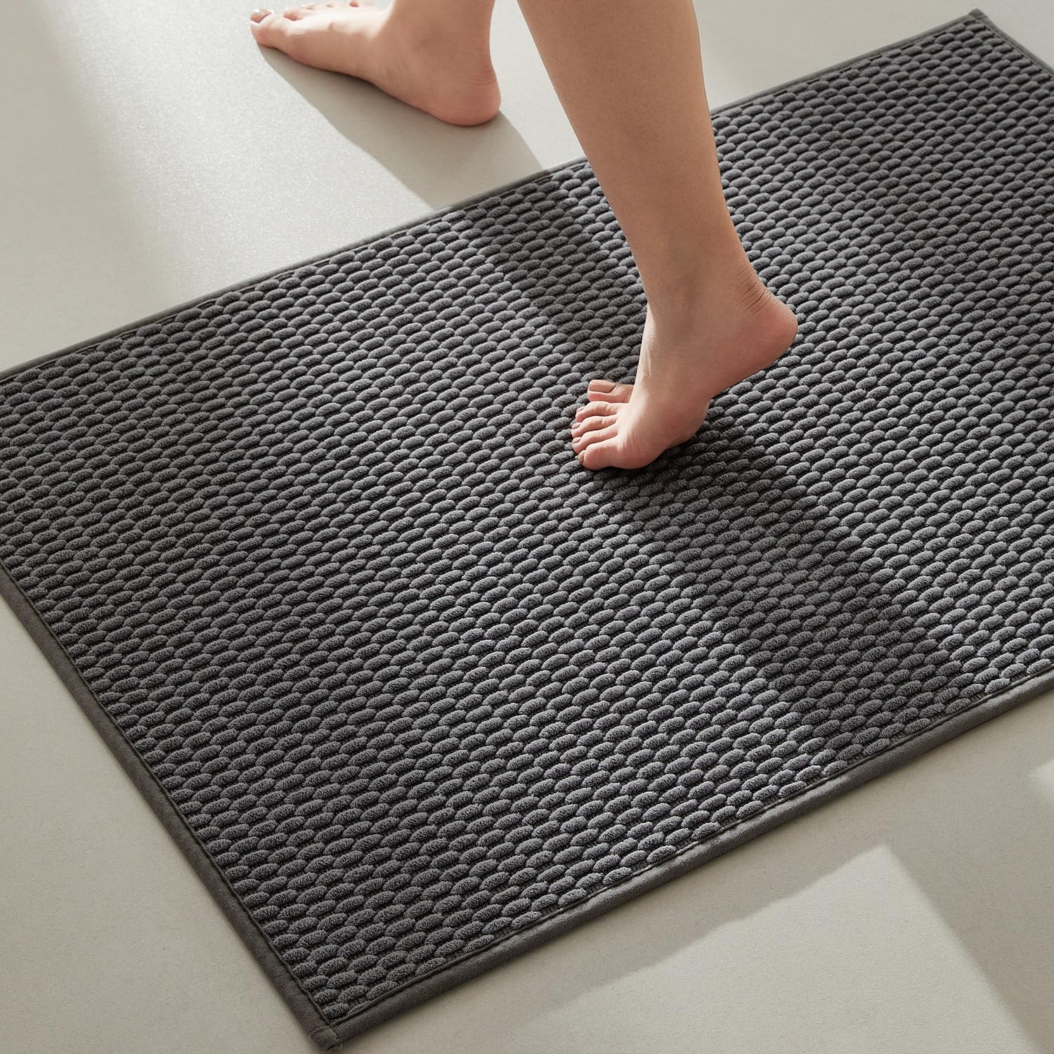 TYUU Bathroom Rugs Non Slip Washable, Super Absorbent Thin Bath Mat Quick Dry Low Pile Bathroom Rug, Dark Grey 24"x36"