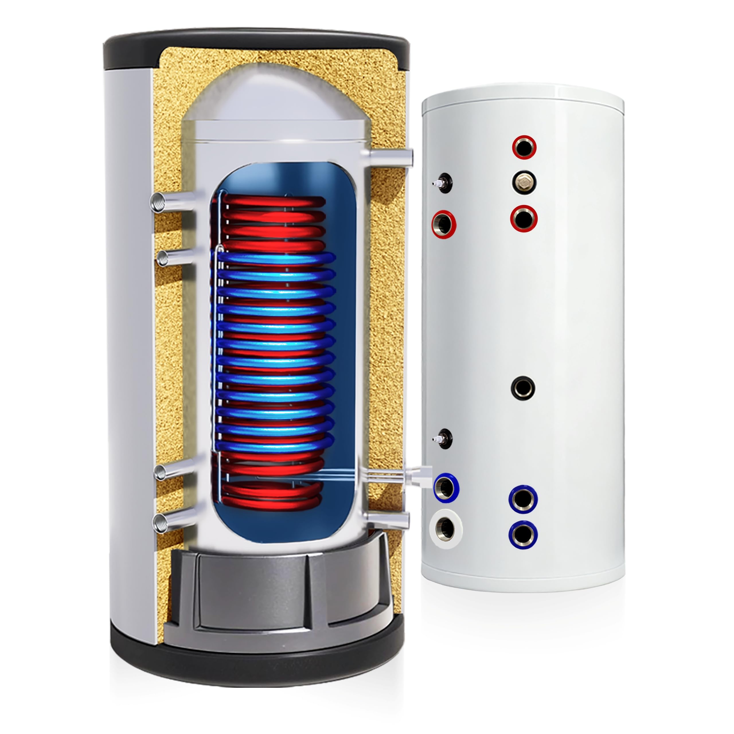 TECHGLOBE - Serbatoi acqua calda - 2 scambiatori di calore (0,6 + 1,6 m²) - acciaio inox - Efficienza energetica - con isolamento da 50 mm - Accumulatore di acqua calda (150 L)