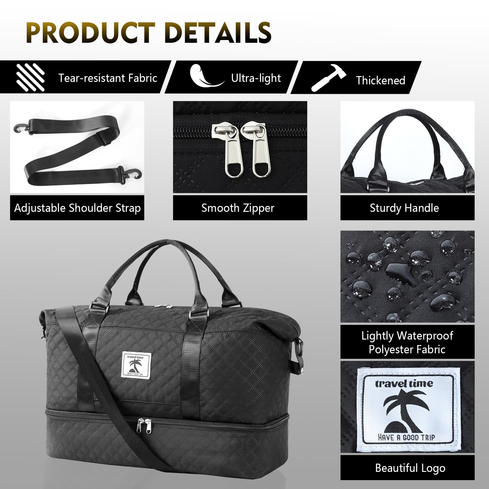 AiQInu Borsone da Viaggio 42L,Borsa da Palestra con Scomparto per Le Scarpe,57X32X23CM, Impermeabile Borsa per il Bagaglio Dell'aereo, Borsa per Ospedale,Borsa da Weekend per Uomini e Donne