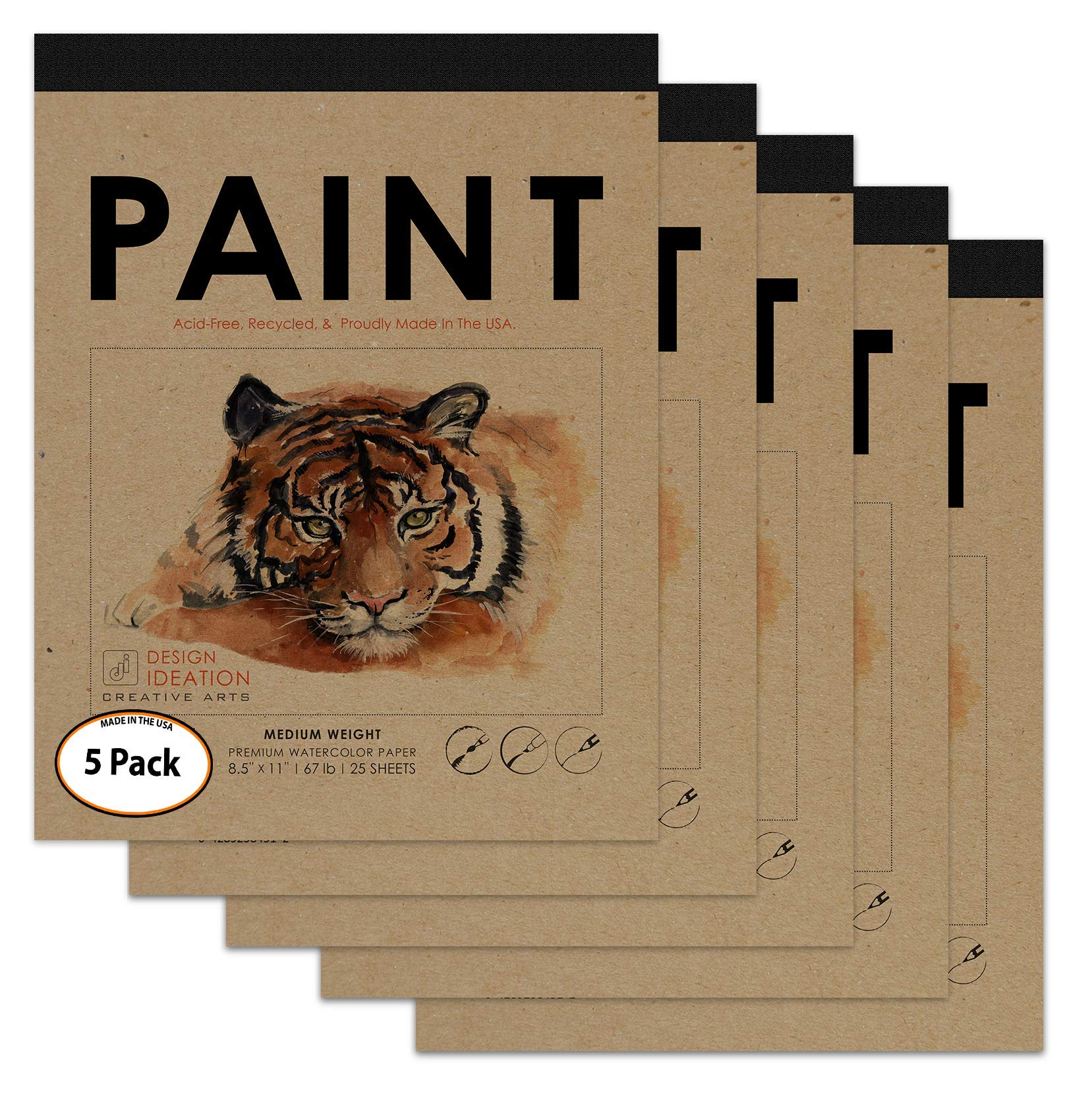 Design Ideation Watercolor : Multi-Media Paper Watercolor Pad for Pencil, Ink, Marker and Watercolor Paints. Great for Art, Design and Education. (5 Pads)