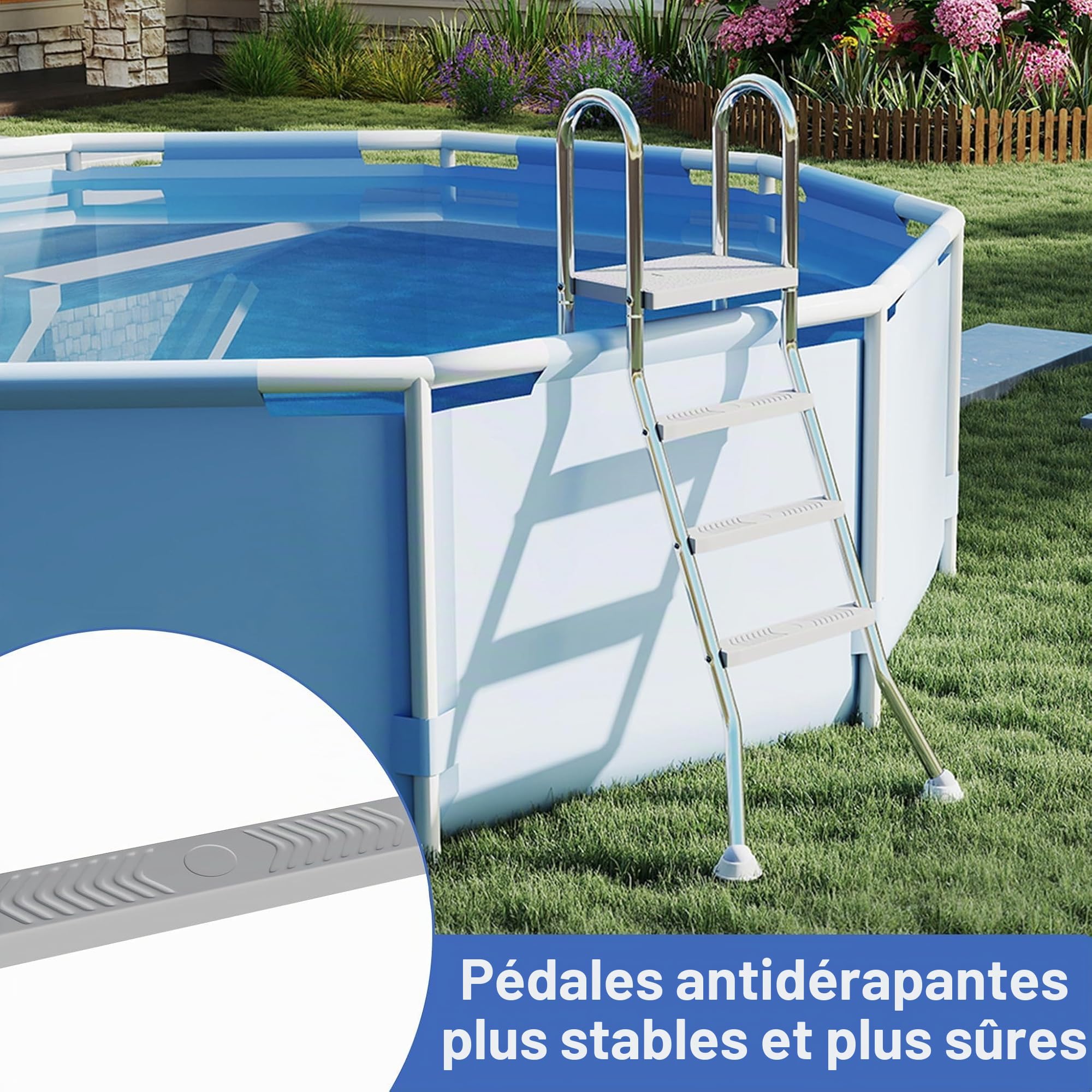 LZQ Échelle de Piscine en Acier Inoxydable - 135 cm de Hauteur - 4 Marches Antidérapantes - Charge Max : 150 kg - Sécurité Antidérapante - Échelle