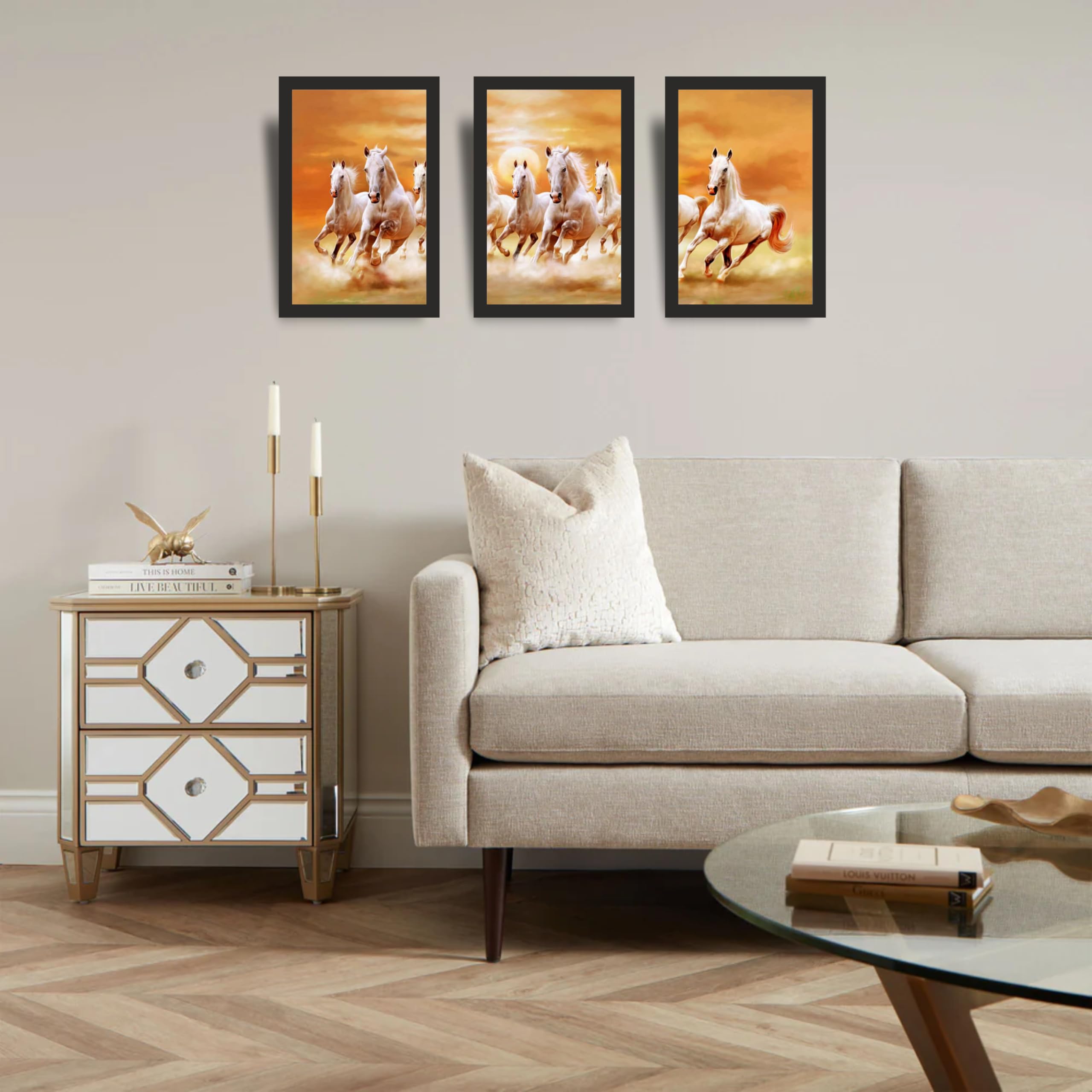 White Horse Paintings for Living Room Set of 3