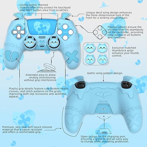 Miniatura 2 de PlayVital Gothic Imp Series Cute Silicone Case for ps5 Controller with 4 Thumb Grips and 6 Stickers, Anti-Slip Silicone Skin Cover, Compatible with