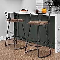 Vista 1 de Yongqiang Taburetes de bar giratorios de 24 pulgadas con respaldo, juego de 2 sillas de bar de metal con asiento de madera, taburetes de bar