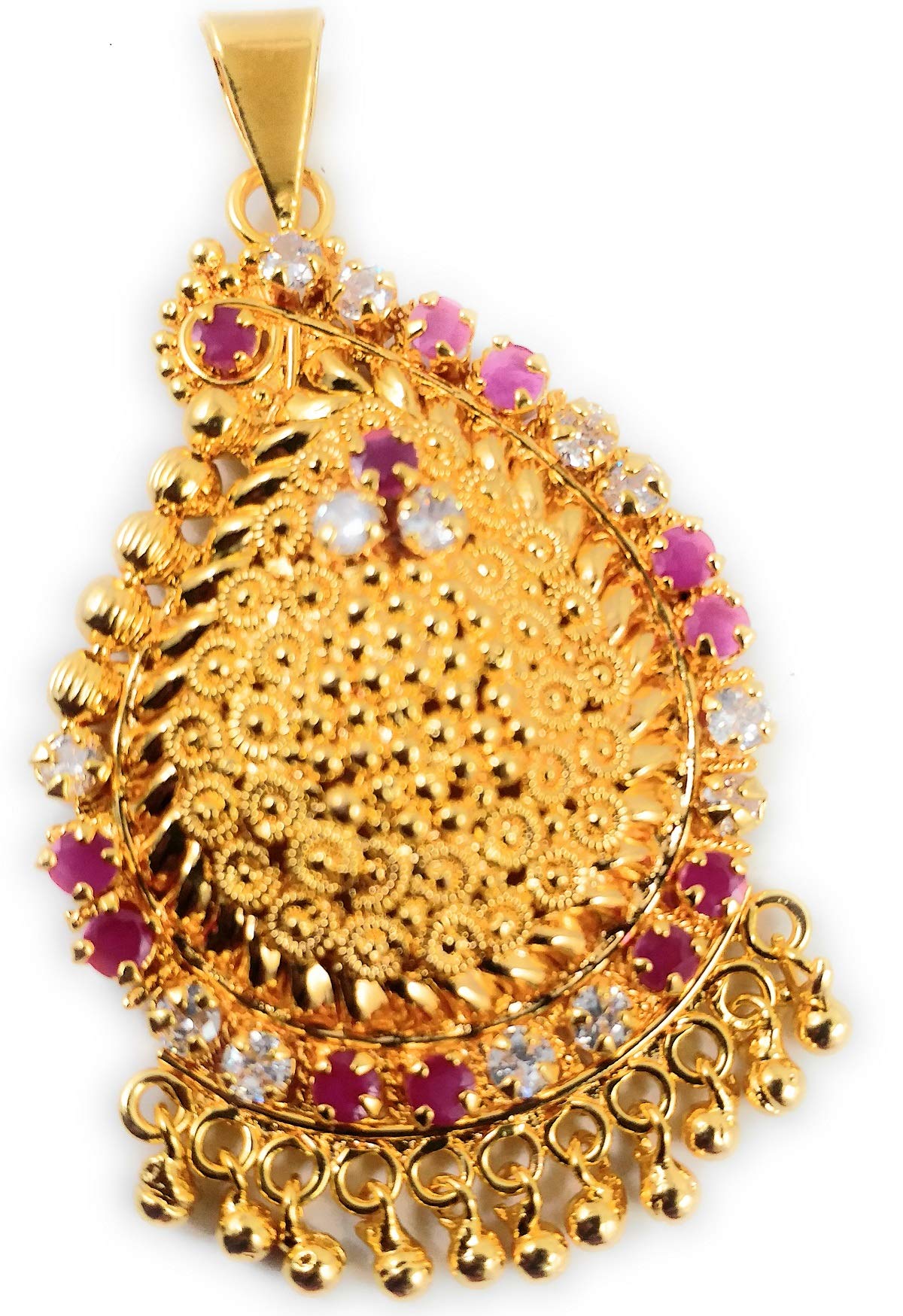 One Gram Micro Gold Plated Fashion Jewellery South Indian Traditional Ruby Emerald AD Handcrafted Changeable Pendant Dollar for Women & Girls (Ruby & White)-image-12