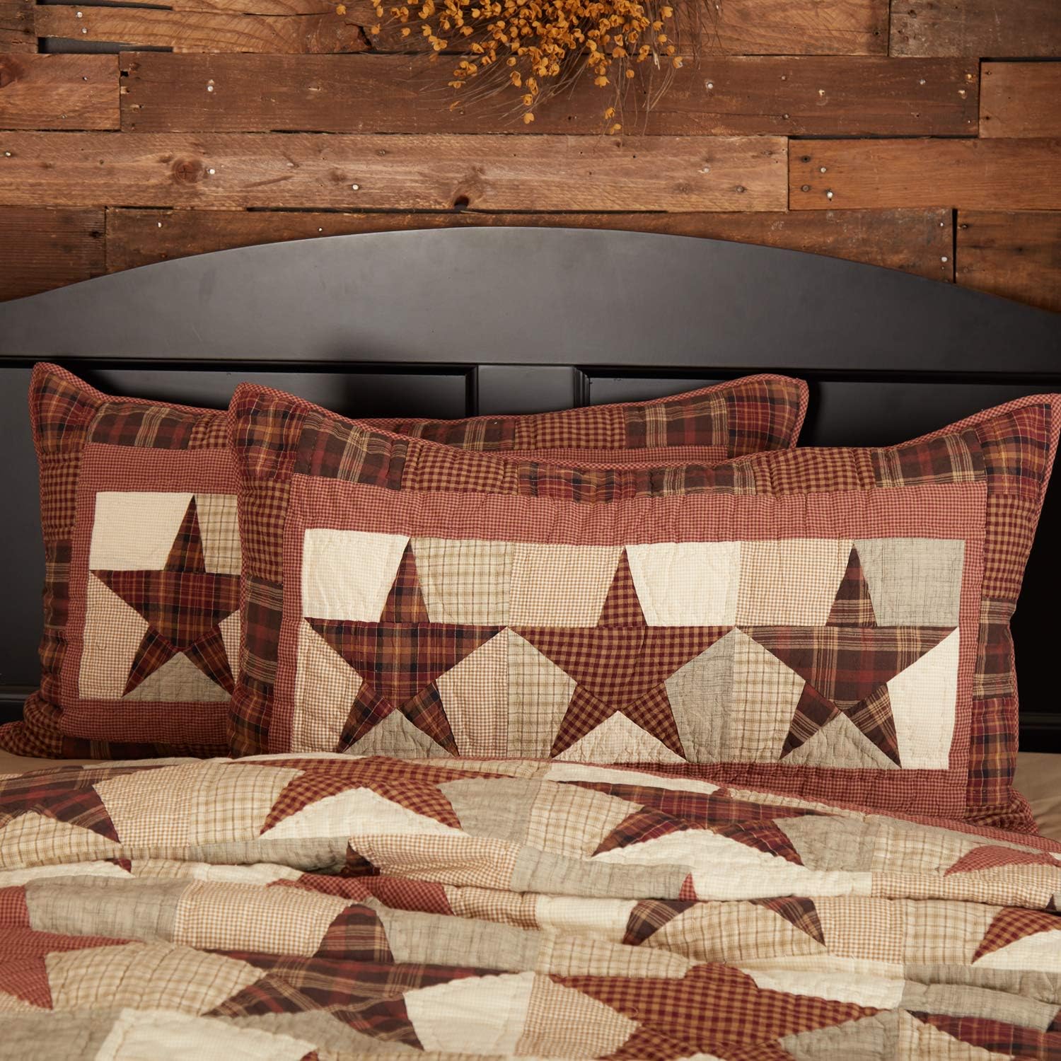 VHC Brands Primitive Classic Country Bedding - Abilene Star Red Quilted Euro Sham