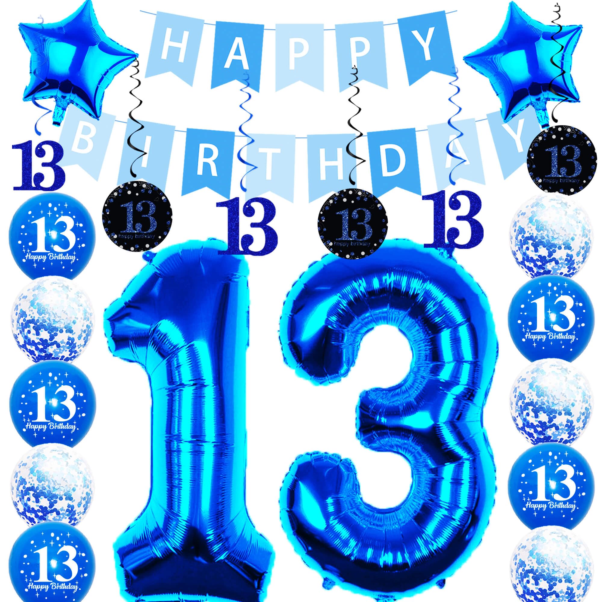 Pargleev 13th Birthday Party Decorations for Boys Girls in Blue Comprise Balloons with Swirl Decorations, A Happy Birthday Banner, A Set of 32in "13"