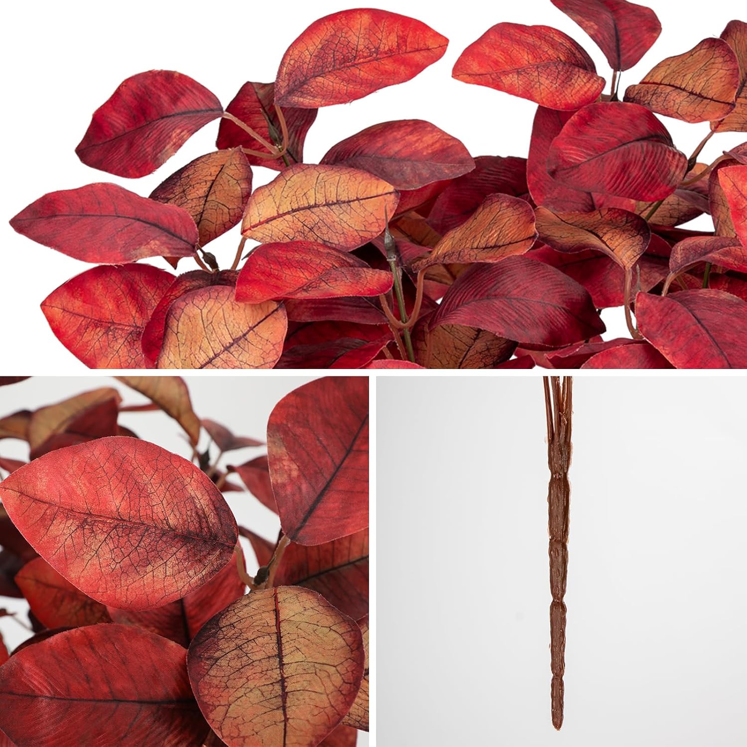 Briful 3 PCS Fall Leaves Artificial Magnolia Leaf Bush, 15" Autumn Fake Greenery Picks for Vase Floral Arrangement Kitchen Table Home Fall Decoration - Image 3