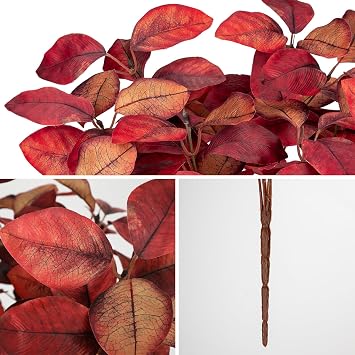 Briful 3 PCS Autumn Leaves Artificial Magnolia Leaf Bush, 15.7 Fake Greenery Picks Magnolia Artificial Leaves Branches for Vase Floral Arrangement Kitchen Table Home Autumn Decorations