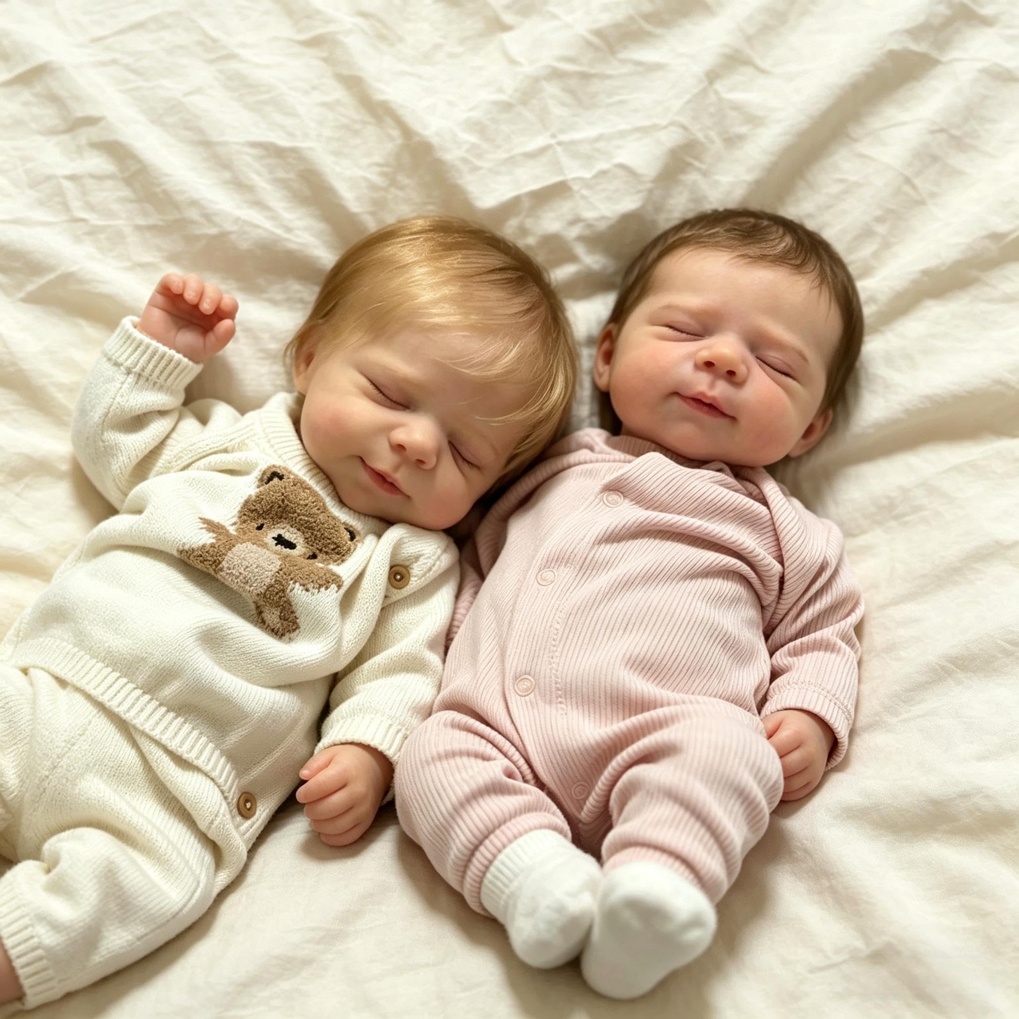 RXDOLL Realistyczne lalki Reborn Baby Dolls Twins, noworodki, 45 cm, winylowe, realistyczna lalka bobas z ukorzenionymi włosami, prawdziwe lalki, Reborn Twins, zestaw zabawek dla dzieci, prezenty
