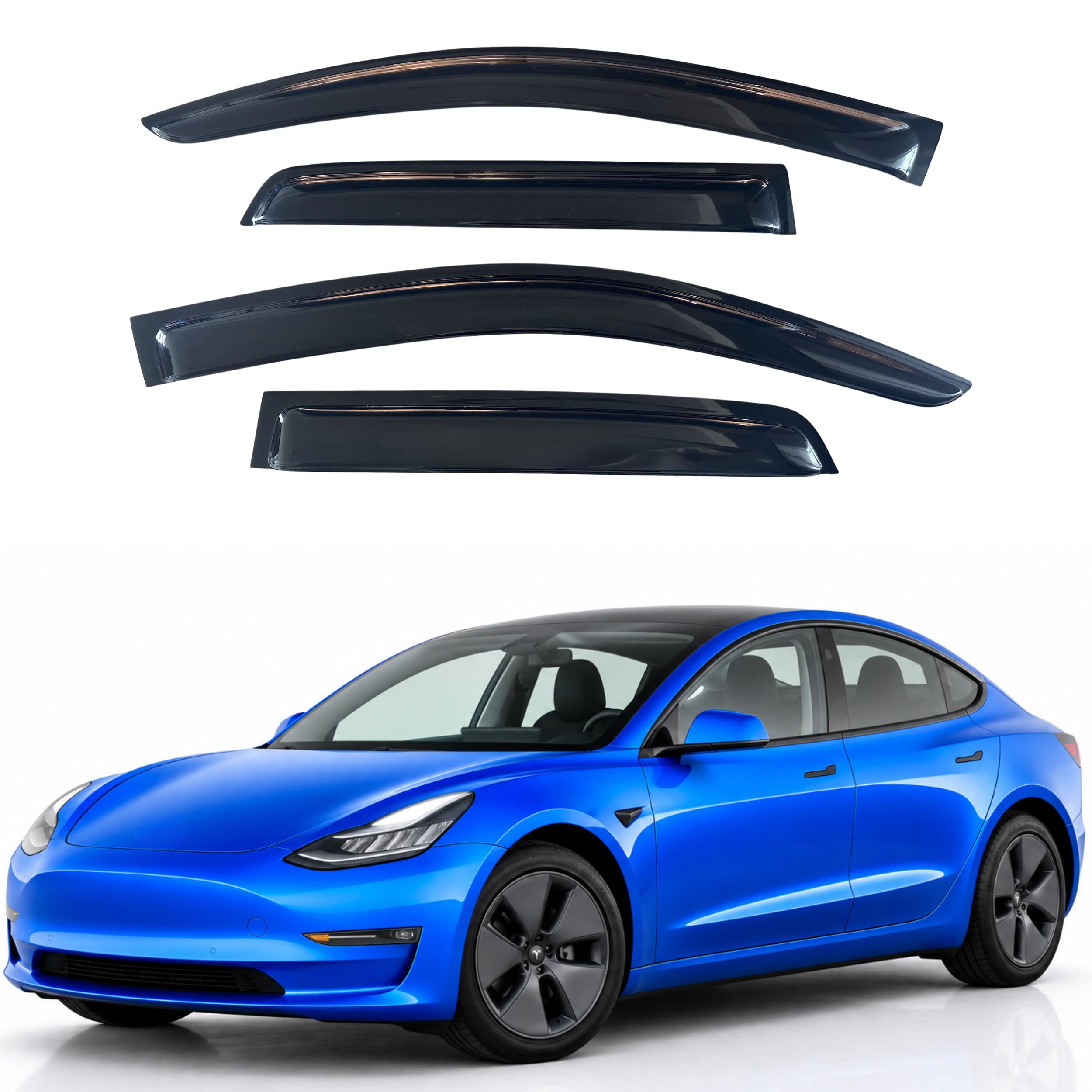 IG Window Visors Fit for 2017-2025 Tesla Model 3, Out-Channel Rain Guards Vent Wind Deflectors 4PC, Car Accessories for 17-25 Model 3