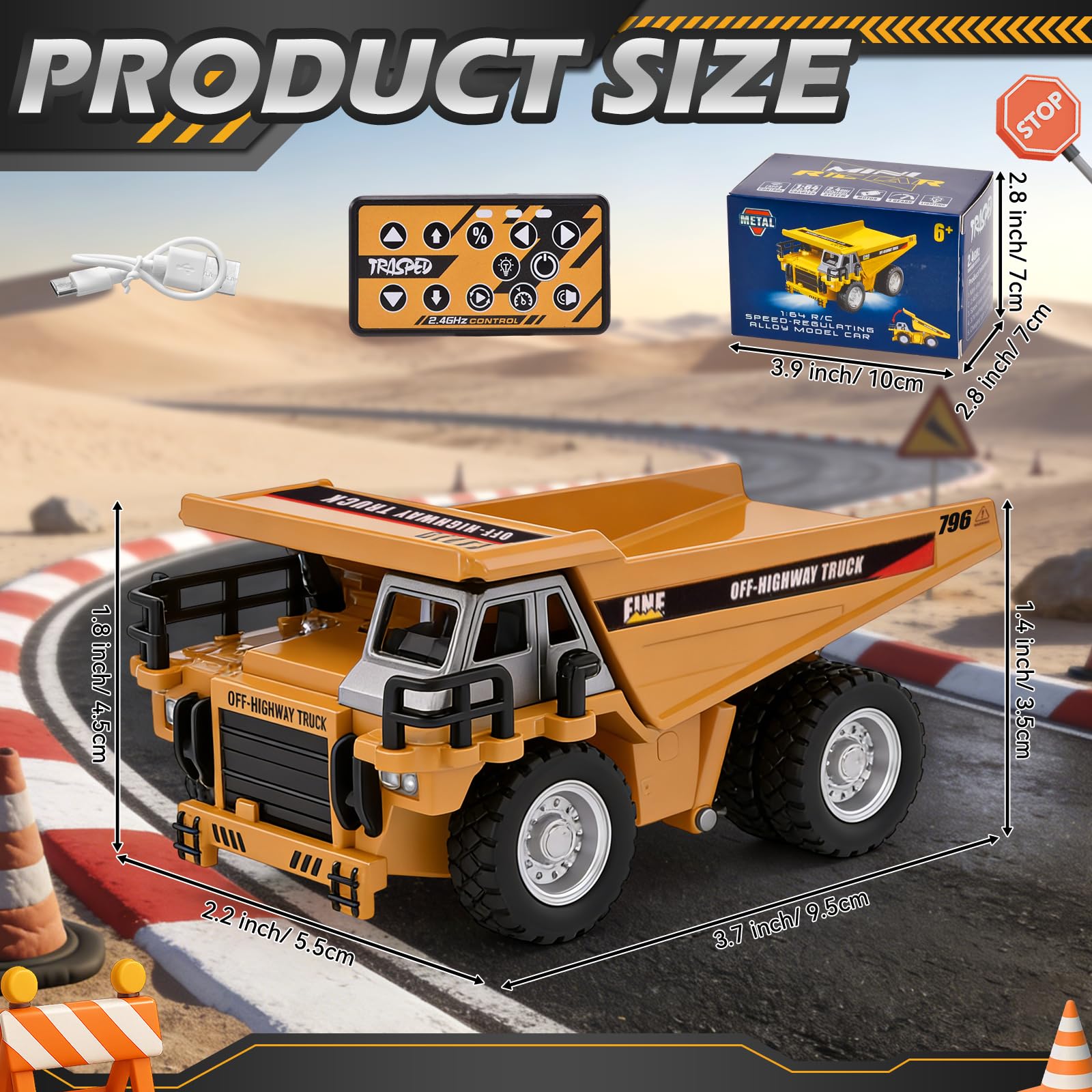 Mini Camion Benne Télécommandée, 1:64 RC Camion Benne Basculante en Métal avec Télécommande 2,4 GHz & Application, Mini Kipplaster RC avec Lumières et Sons, 2 Vitesses, Rechargeable USB - 3