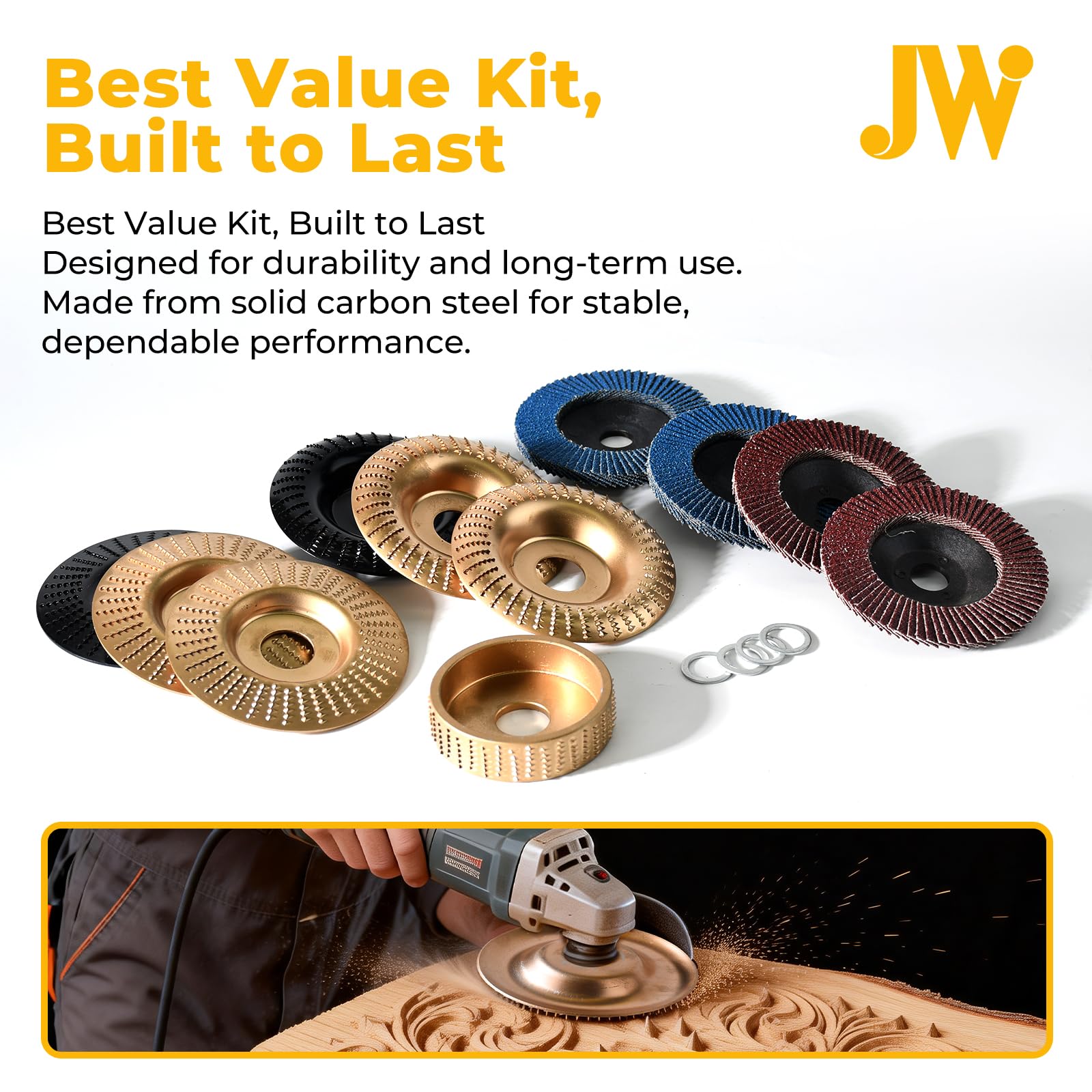 Wood Carving Discs Kit - 15 Piece for Angle Grinder -4