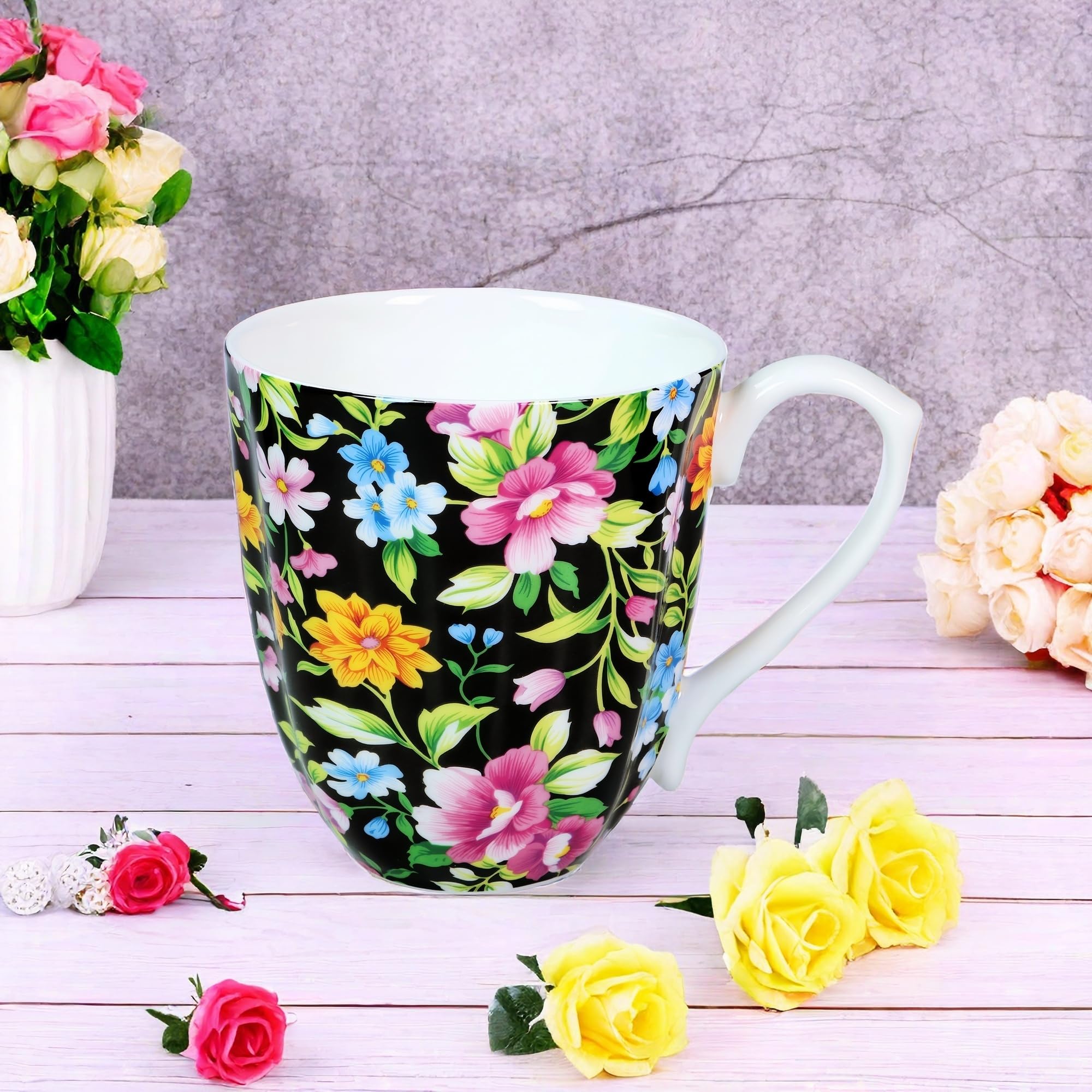 PMNING Bone China Coffee Mug Floral Coffee Tea Cup