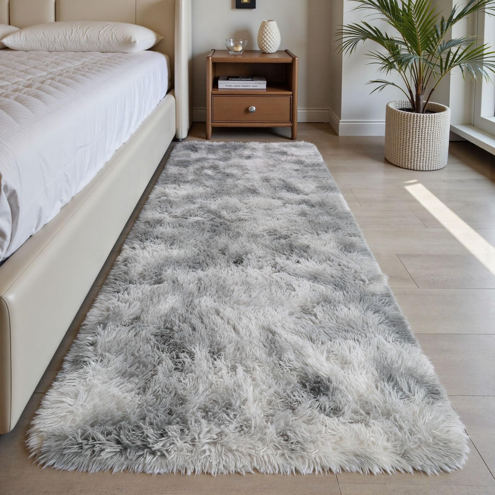 Sour Lemon Rugs Living Room 80x160cm, Grey Runner rug for Bedroom, Washable Anti Slip Fluffy Rug Shaggy Soft Modern Floor Carpets Mat Beside Rugs for Kids Hallway Living RoomOEKO-TEX STANDARD 100