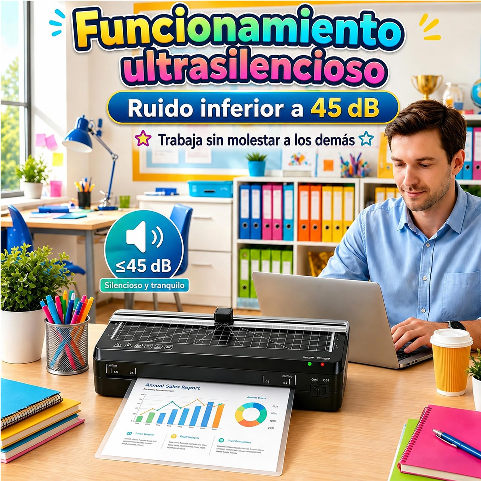 Plastificadora A4 Máquina plastificadora térmica A4 con 70 sg calentamiento rápido y Cortador de Papel. La plastificadora portátil con Función ABS para Colegio Oficina Hogar