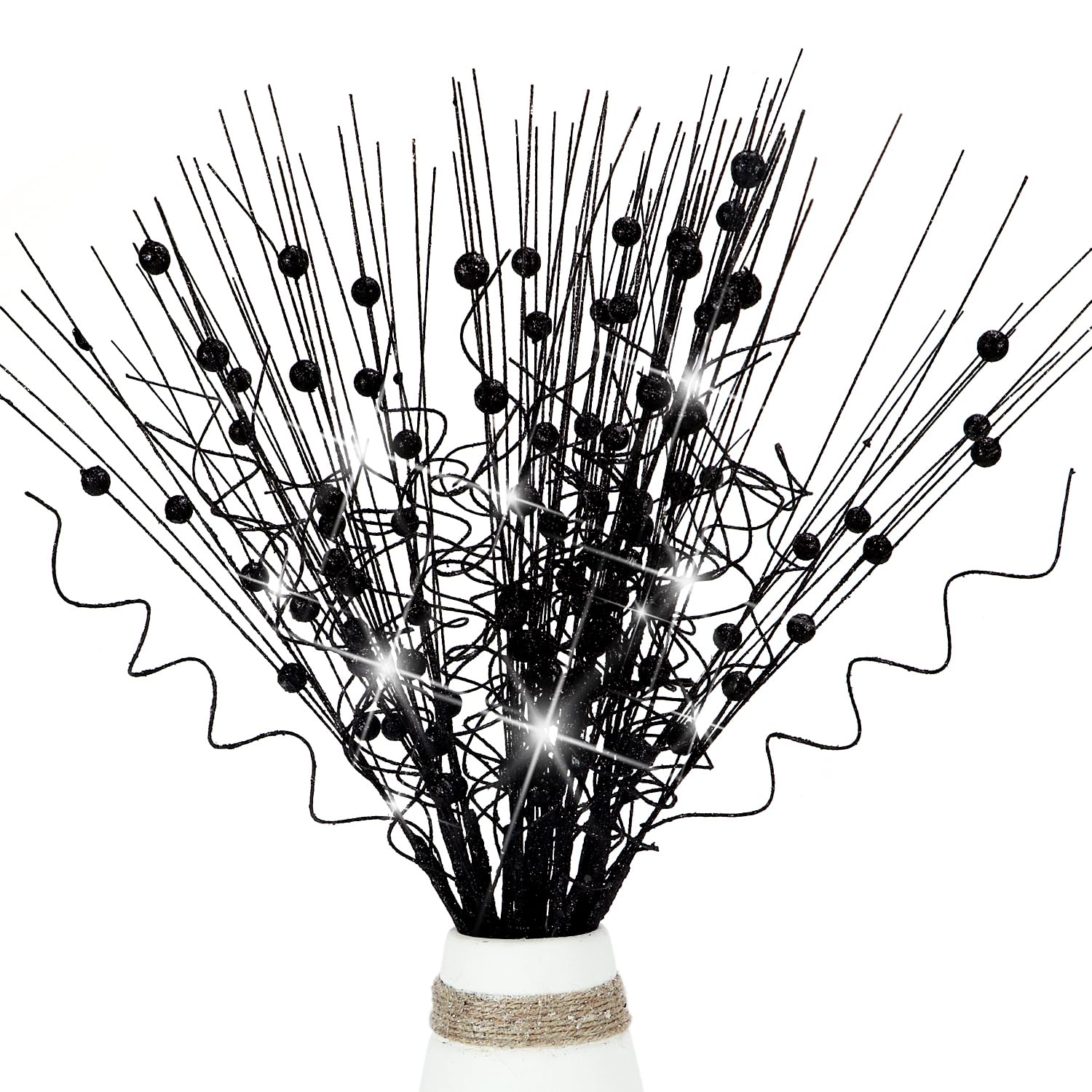 16Pcs Glitter Christmas Tree Picks Curly Sprays Sparkle Artificial Berry Stems Twigs 17" Ting Branches Vase Fillers Decorative Sticks for Xmas Tree Decorations Winter Wreath DIY Crafts (16, Black)