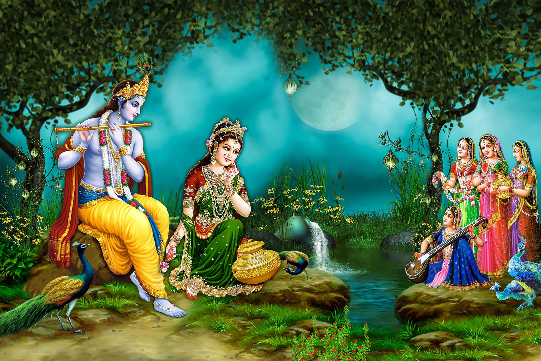 Color Solution Radha Krishna Wallpaper Wall Sticker for Home Décor, Living Room, Bedroom, Hall, Kids Room, Play Room(Self Adhesive Vinyl and waterproof247 (24 X 18 INCH) (B09QGYH222) Amazon Price History, Amazon Price Tracker