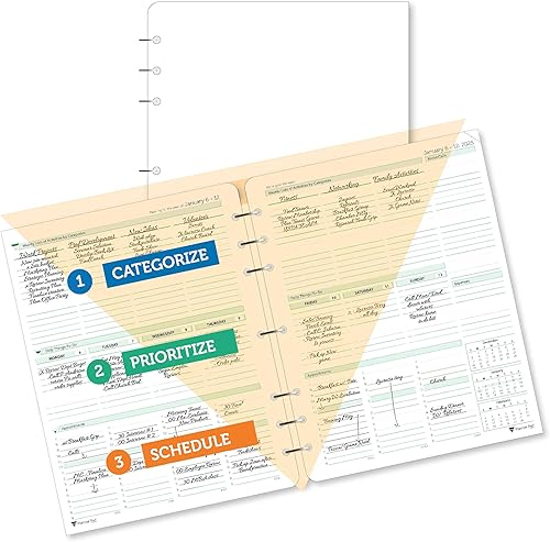 Miniatura 7 de Planner Pad Organizador de 12 meses, embudo de 3 niveles de hojas sueltas de 7 agujeros, inicio del 1 de octubre (octubre de 2023 a septiembre de