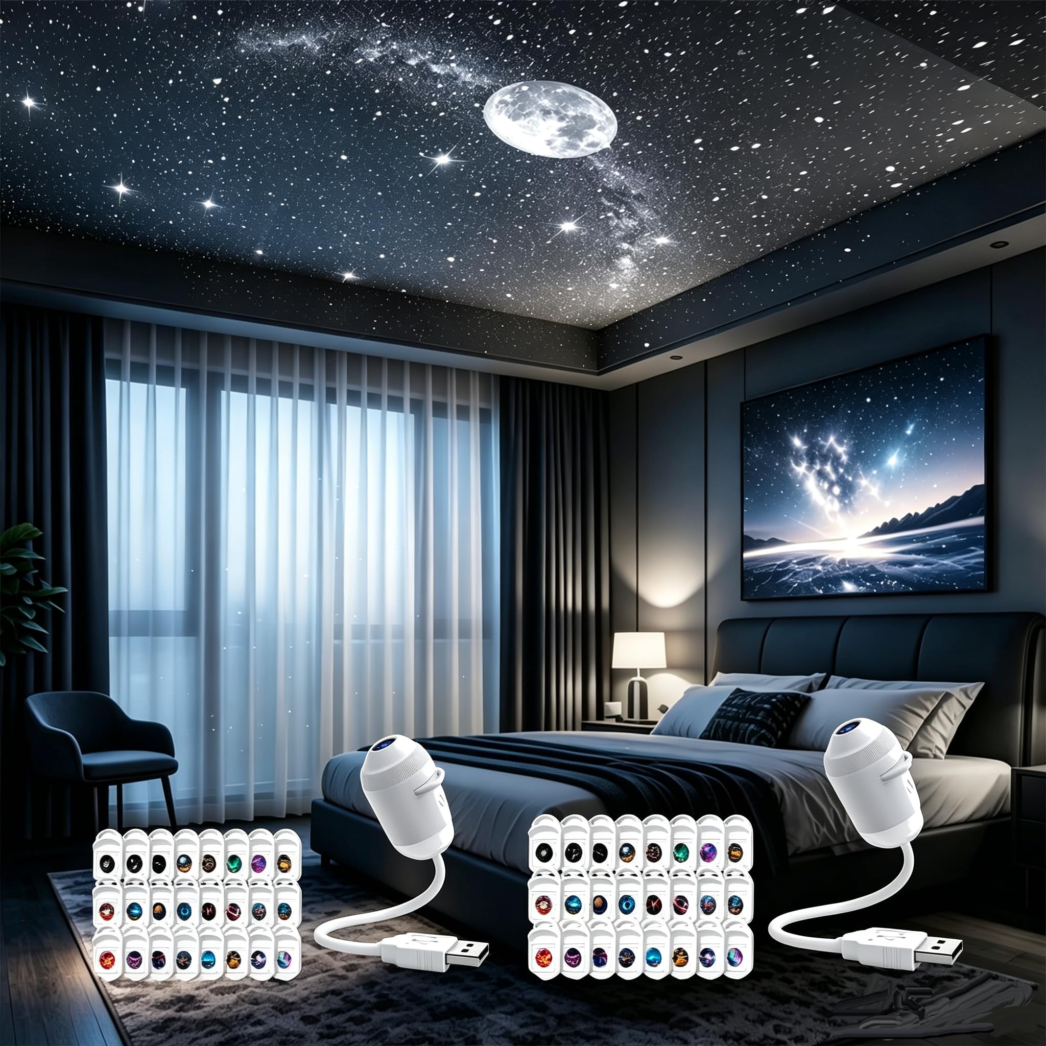 Galaxy Projector, USB Plug and Play HD Holographic Night Light