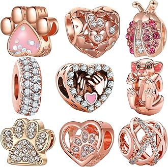 9 Pack Plated Silver Spacer Beads Charms fit Bracelet Dangle Set