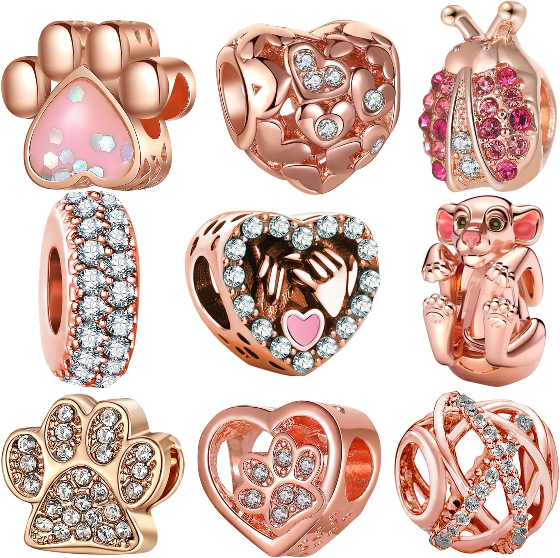 9 Pack Plated Silver Spacer Beads Charms fit Bracelet Dangle Set