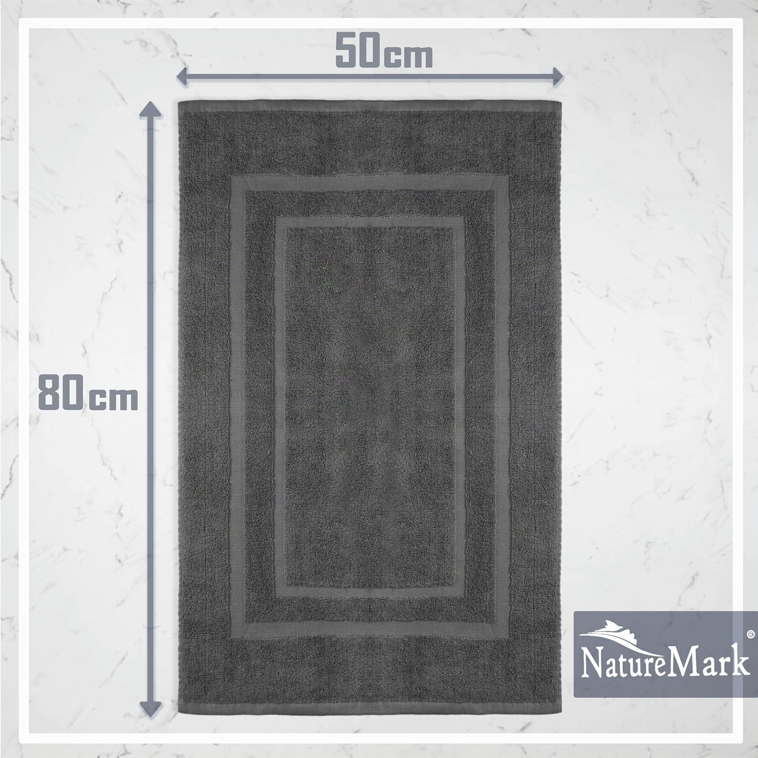 NatureMark Set di 2 Tappeti da Bagno 50x80 cm – Cotone Spugna 800 g/m² – Tappeti Bagno Spessi e Altamente Assorbenti – Asciugatura Rapida – Senza Base in Gomma – Grigio Antracite