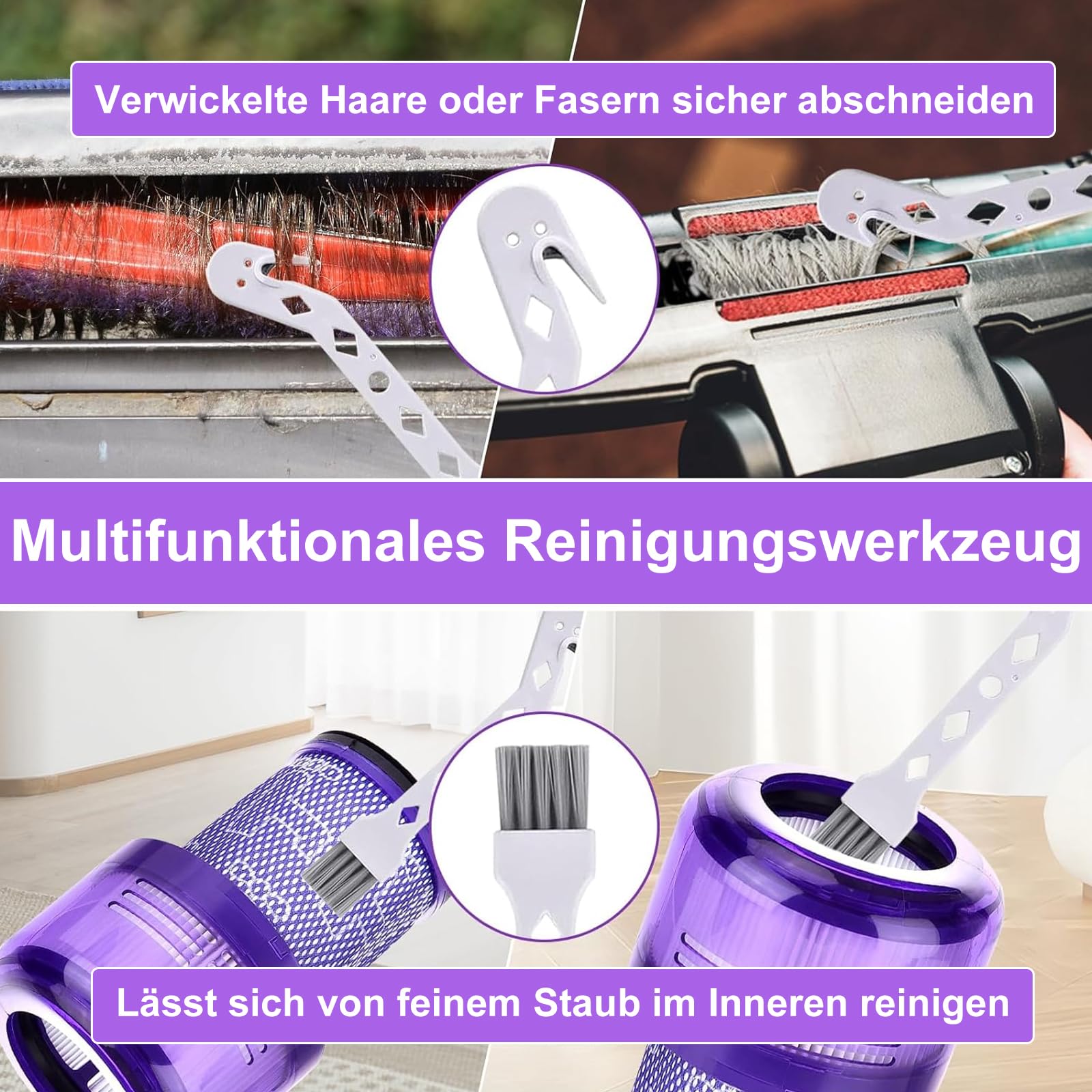 72cm Verlängerungsrohr +Weißer Gänsekopfpinsel,Kompatibel mit Dyson V7 V8 V10 V11 V15, Schnellwechsel Aluminium Rohr, Ersatzteil für Staubsauger(Lila)