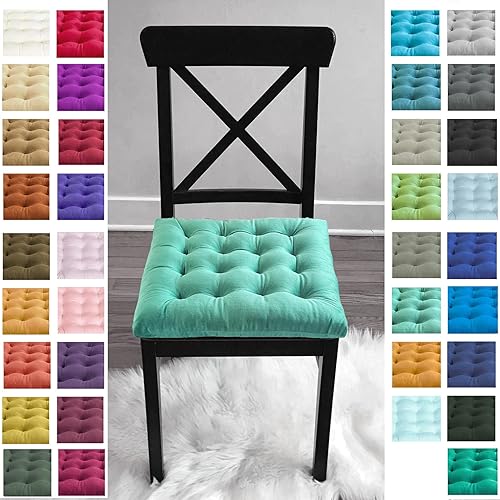 Miniatura 3 de Collection 828-CHP-SQR - Cojín cuadrado para silla de felpa, para taburete de cocina, bar, comedor, duradero, reversible con lazos (verde menta, 1),