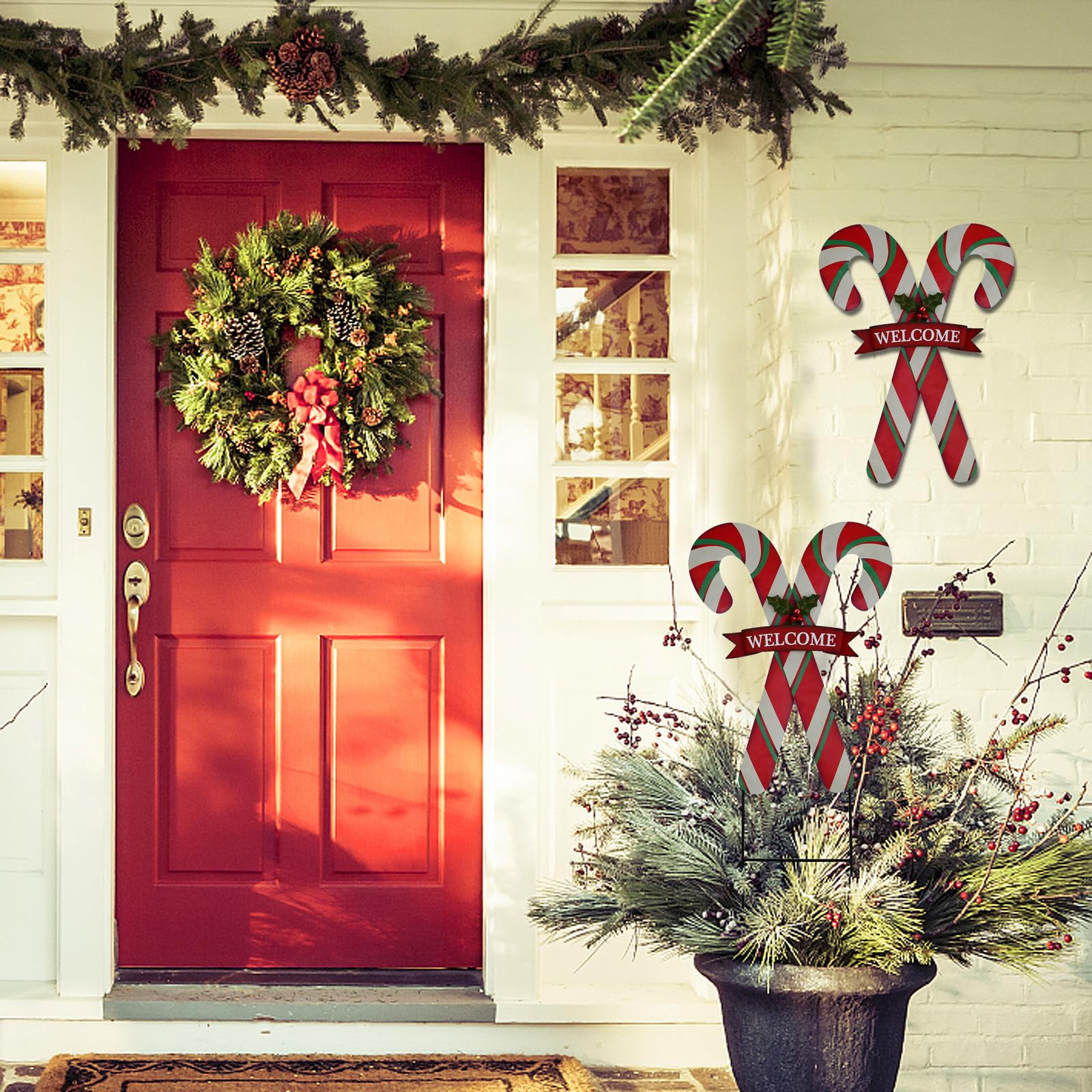 Unbrand 21.2" LED Outdoor Christmas Metal Stakes - Santa Sleigh &  Reindeer, Yard Garden Decor ENHD20382 - The Home Depot MorningRo 3個 メタル クリスマス ジョイヤードサイン 屋外 防水 キャンディケーン エルク 雪片 クリスマス 庭 サイン