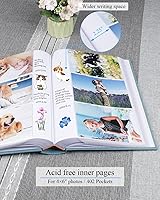 Vista 3 de Álbum de fotos de 4 x 6 con capacidad para 402 fotos con bolsillos deslizantes para notas, portada de lino, álbumes de fotos con espacio de Azul cian