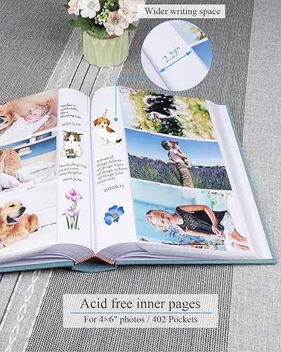 Vista 3 de Álbum de fotos de 4 x 6 con capacidad para 402 fotos con bolsillos deslizantes para notas, portada de lino, álbumes de fotos con espacio