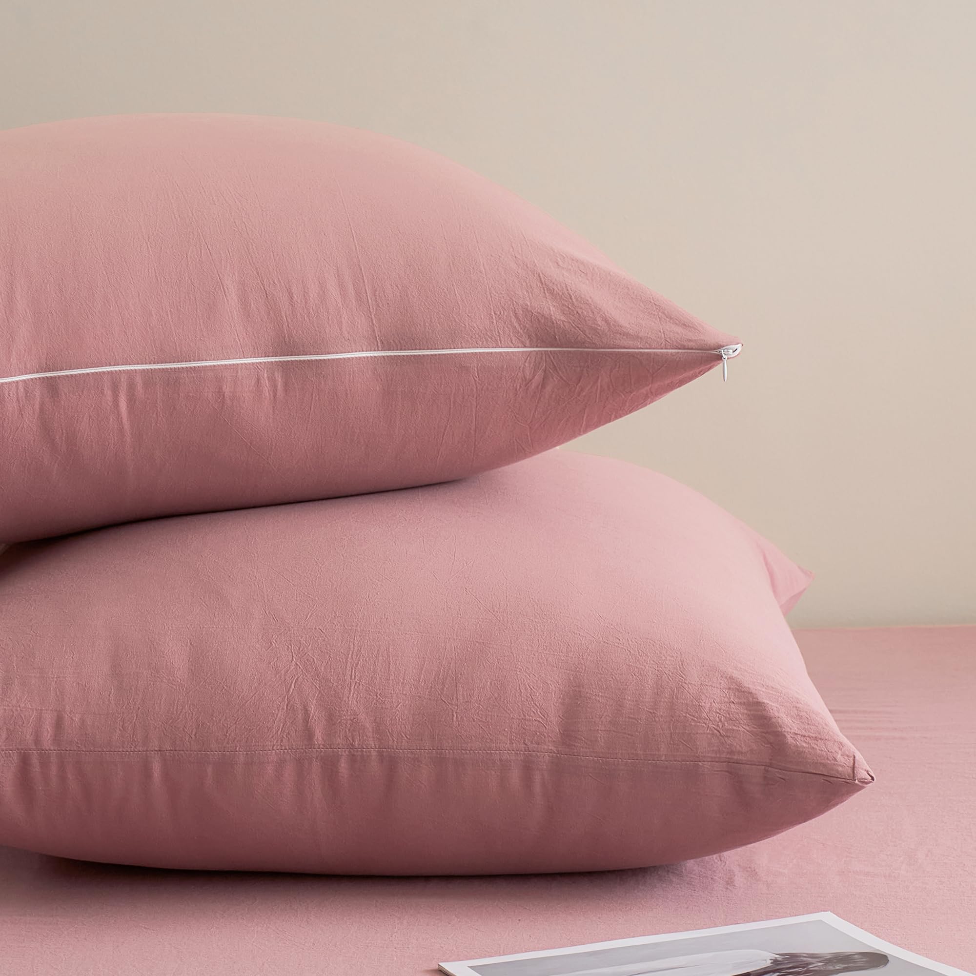 Jellymoni Kissenbezug 30x50 Baumwolle 2er Set Kissenbezüge Rosa Oeko-Tex aus 100% Gewaschene Baumwolle Kopfkissenbezug mit Verstecktem Reißverschluss Weich 2 Stück Kissenhülle für Kissen 30x50cm