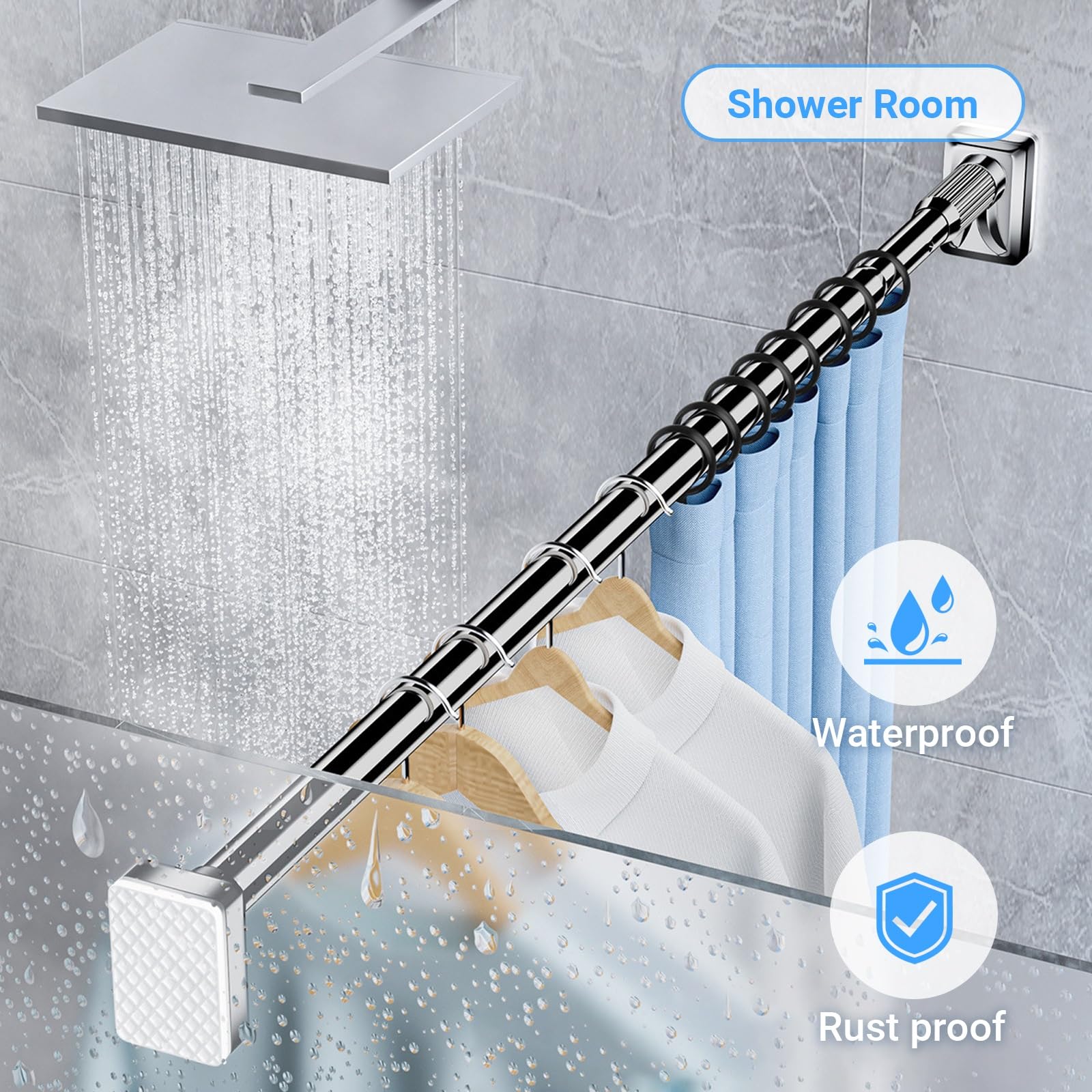 Teles Barra de ducha 40490 cm, sin taladro, ajustable, con ventosas, ideal para baño, cocina y puerta (plata, 70120 cm)