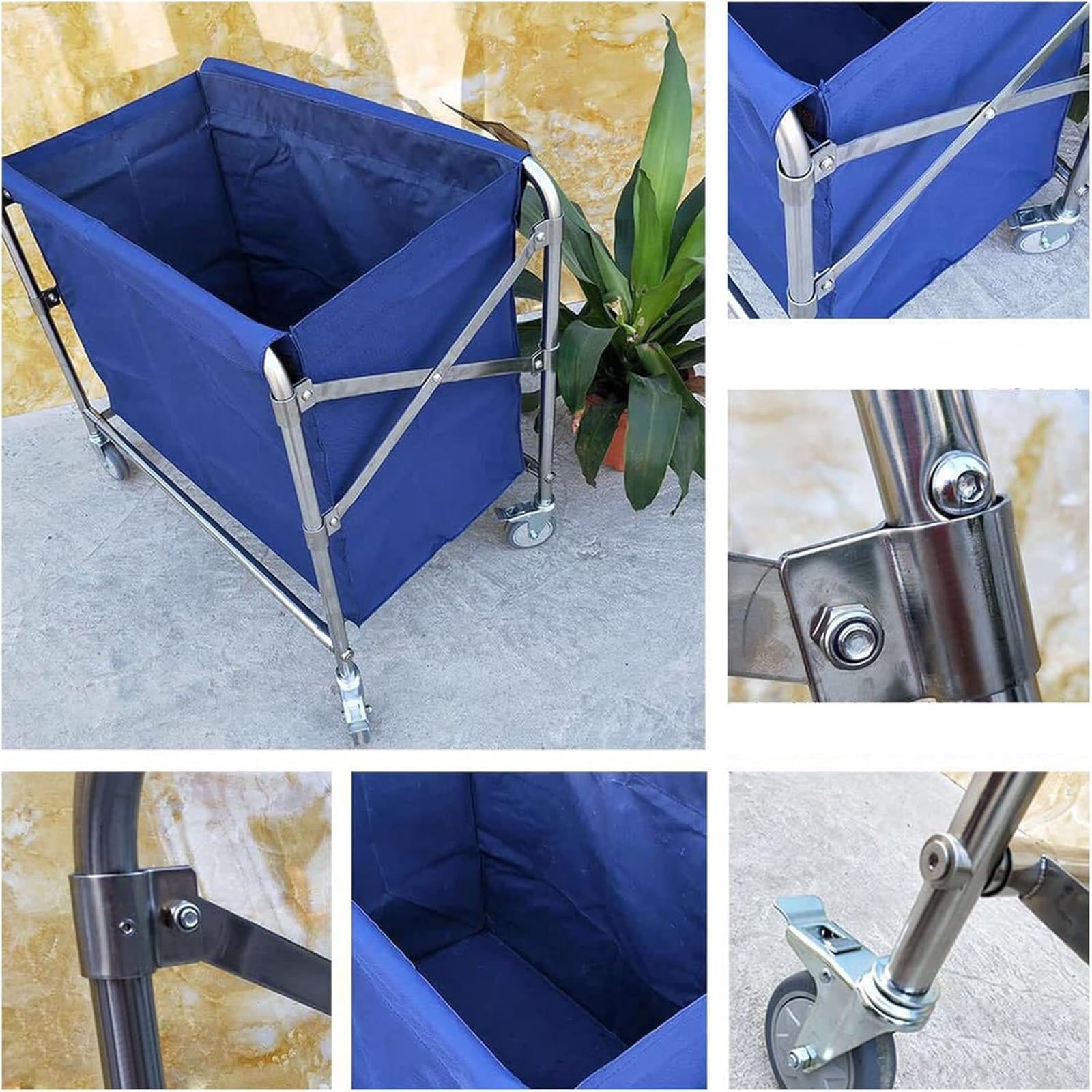 Carrito de lavandería plegable con ruedas, cesta clasificadora comercial de 400 L, carrito de servicio resistente para lavandería de hotel, ropa sucia