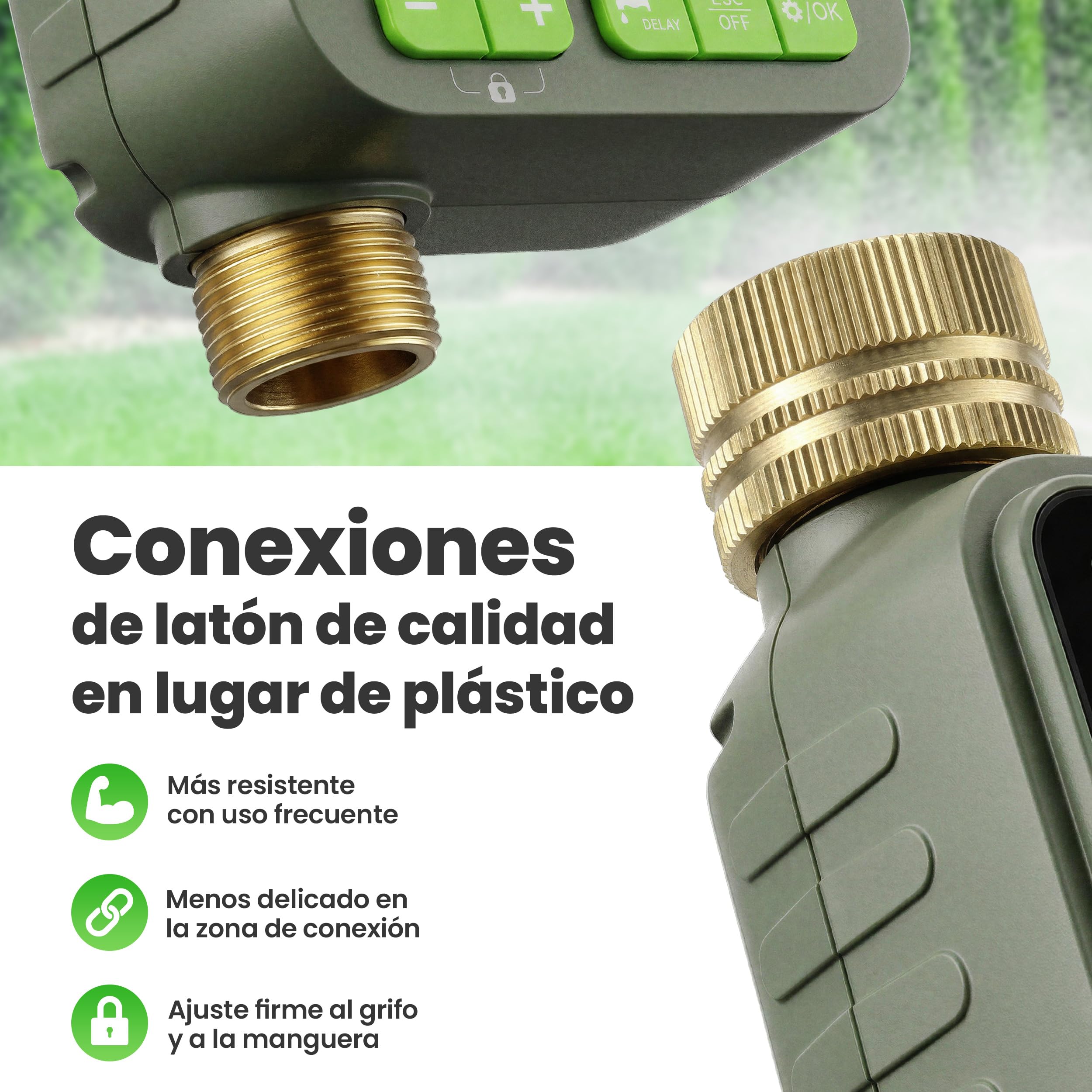 rainfactory - Programador de riego automático 1 Salida, Temporizador riego a Pilas IP65 con Pantalla LCD, 4 programas, Manual, función delay, conexión ¾ para jardín, balcón, macetas, riego por Goteo