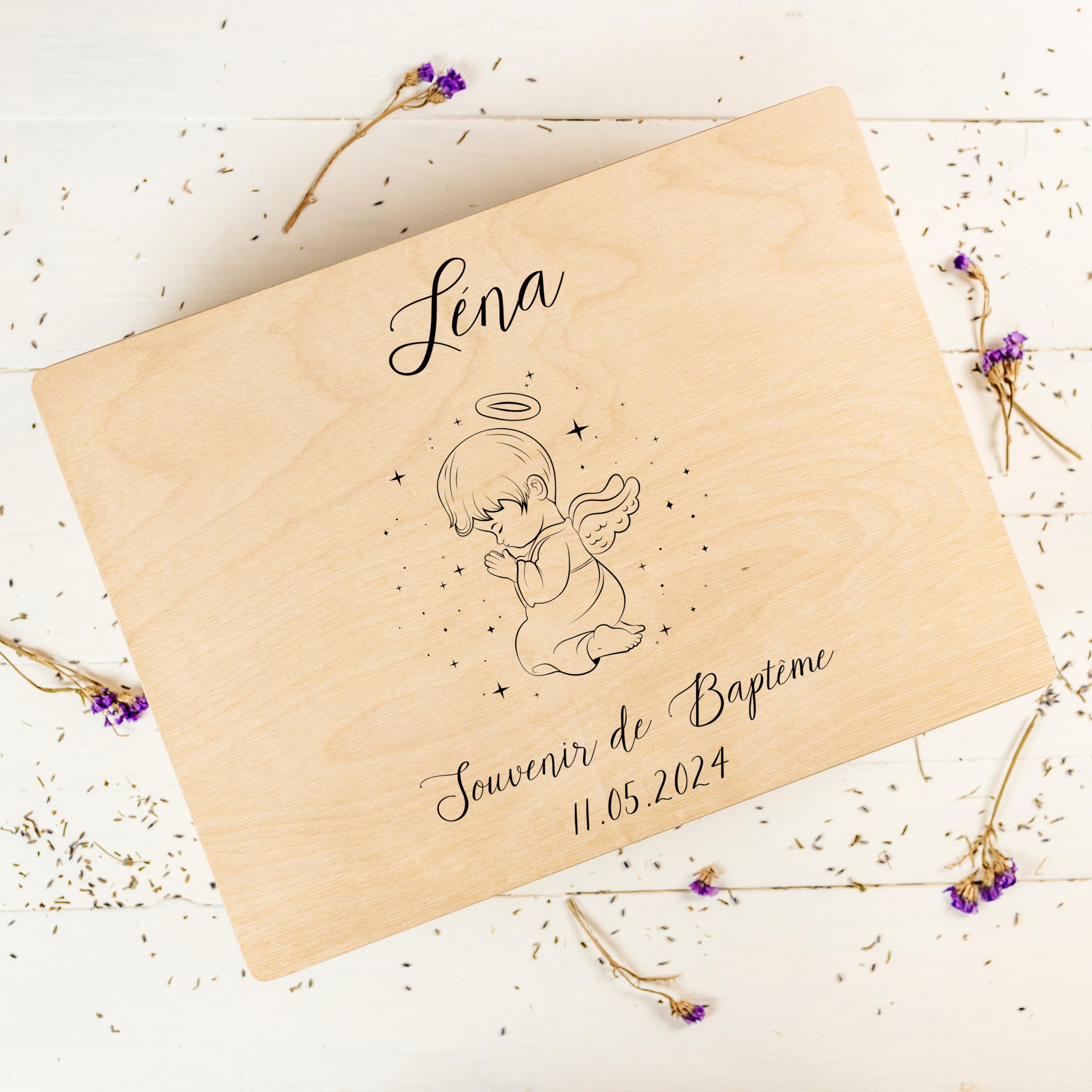 Creative Deco Boite Cadeau Personnalisé Bapteme pour Garçon et Fille | Boîte à Souvenirs en Bois | Personnalisés - Prière de l'ange | Personnalisable Idée Coffret Décoration