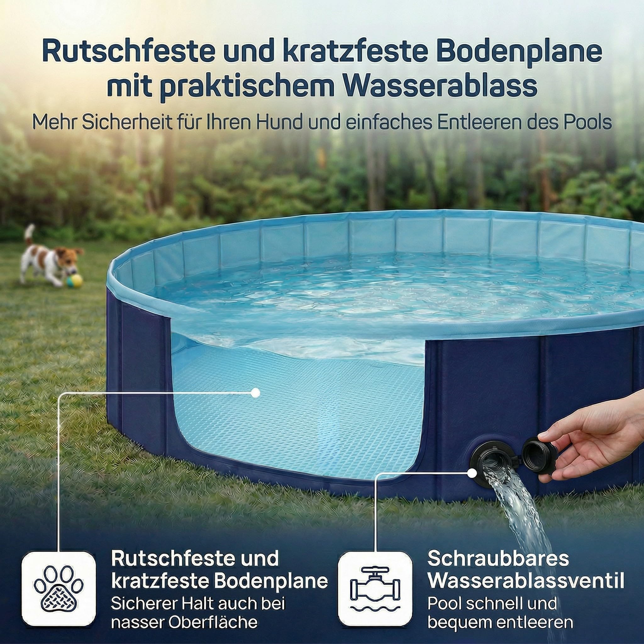 Hundepool faltbar 120cm x 30cm Planschbecken mit Auslauf Bällebad