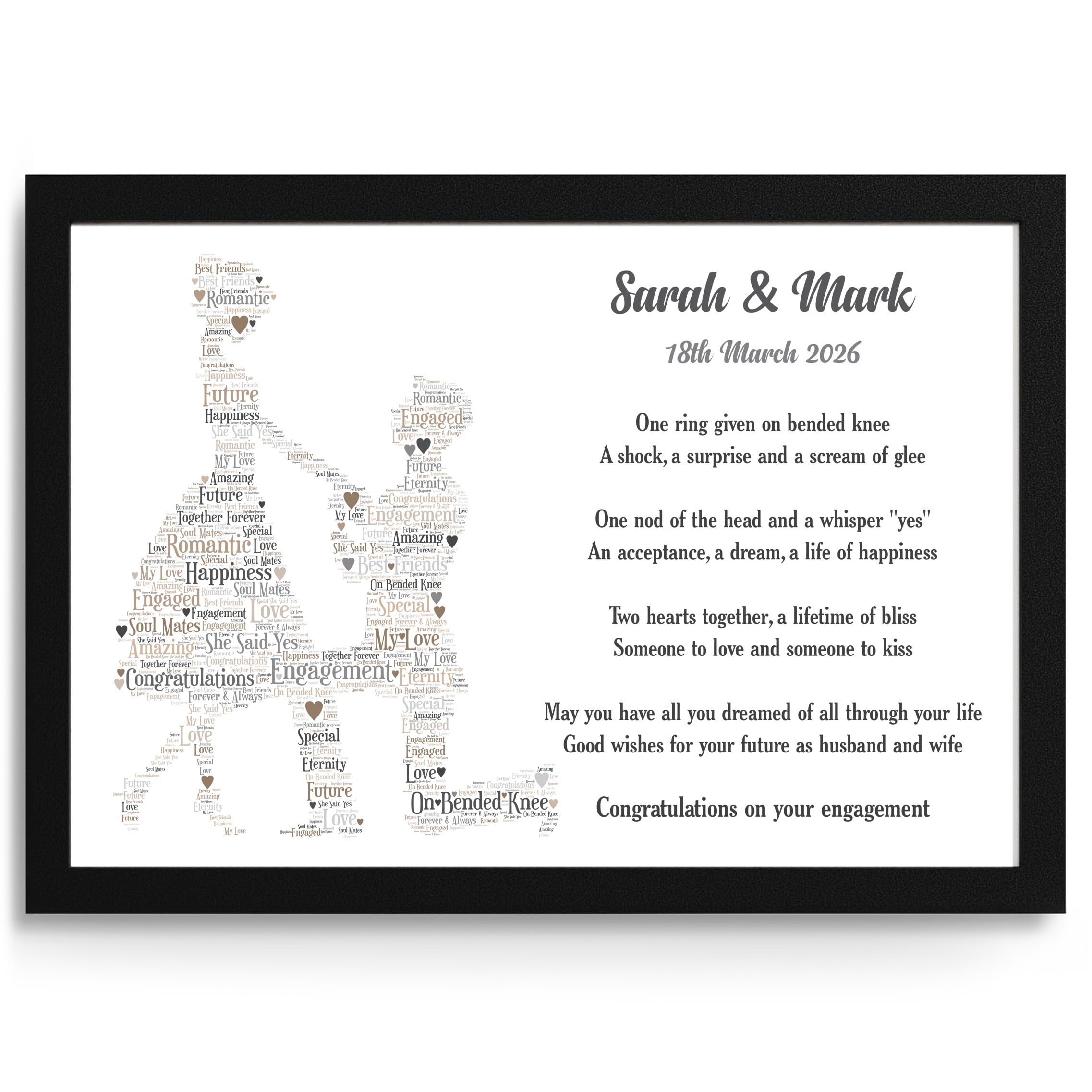 Beecreative Personalised Engagement Gifts Fiance Engaged Couples Poem Gifts Engaged Poem Gift Present - A5, A4, A3 Prints and Frames - 18mm Wooden Blocks