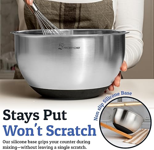 Miniatura 6 de Priority Chef Juego de tazones para mezclar de acero inoxidable con tapas, cuencos de metal con tapas herméticas, ralladores, base antideslizante y